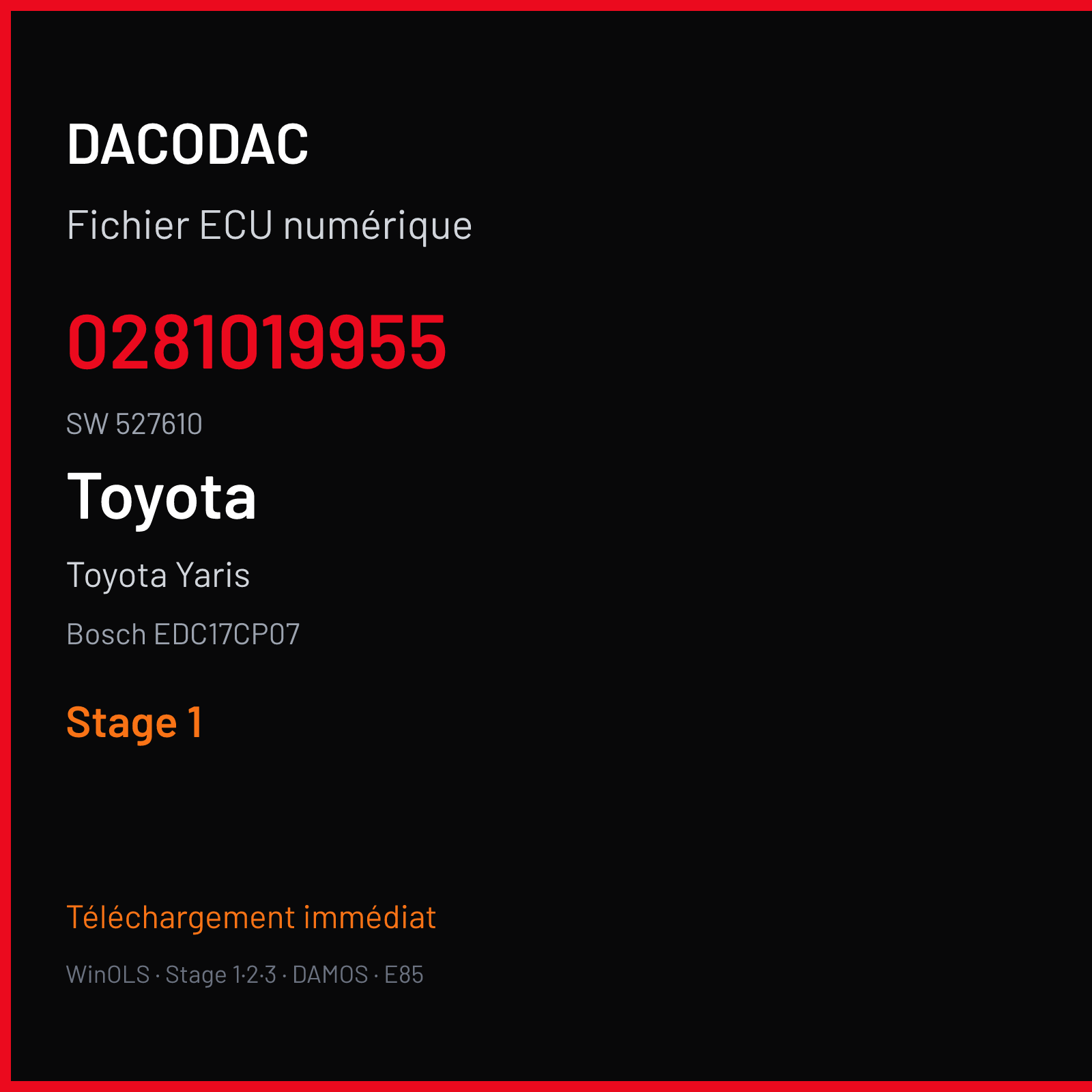 Toyota Yaris (2013) — Bosch EDC17CP07 — 0281019955 · 527610 — Stage 1