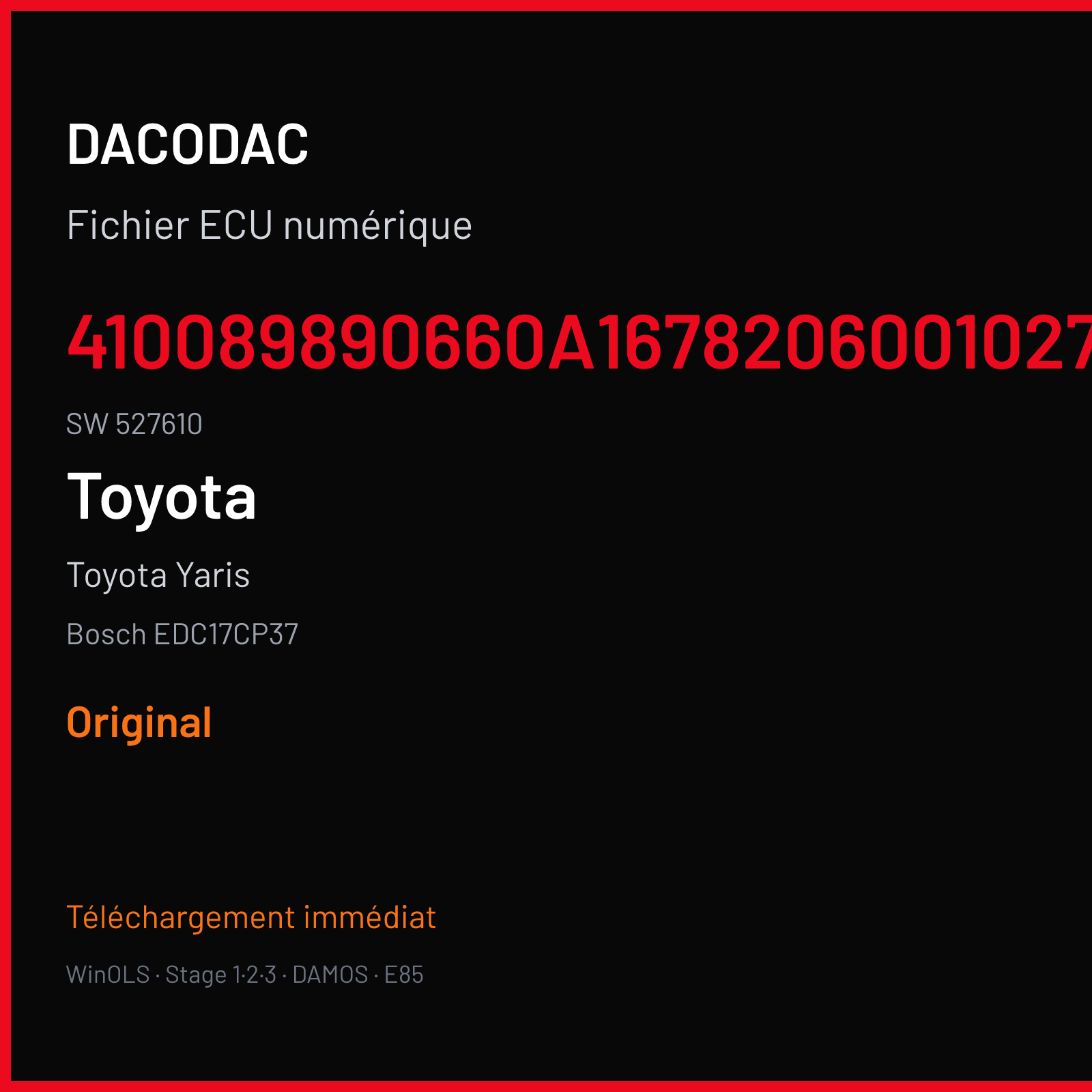 Toyota Yaris (2013) — Bosch EDC17CP37 — 410089890660A1678206001027F8E500 · 527610 — Original