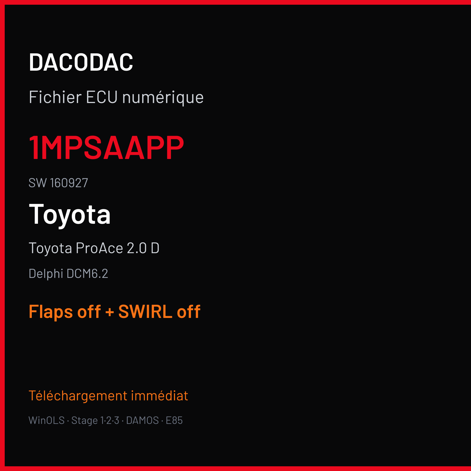 Toyota ProAce 2.0 D (2017) — Delphi DCM6.2 — 1MPSAAPP · 160927 — Flaps off + SWIRL off