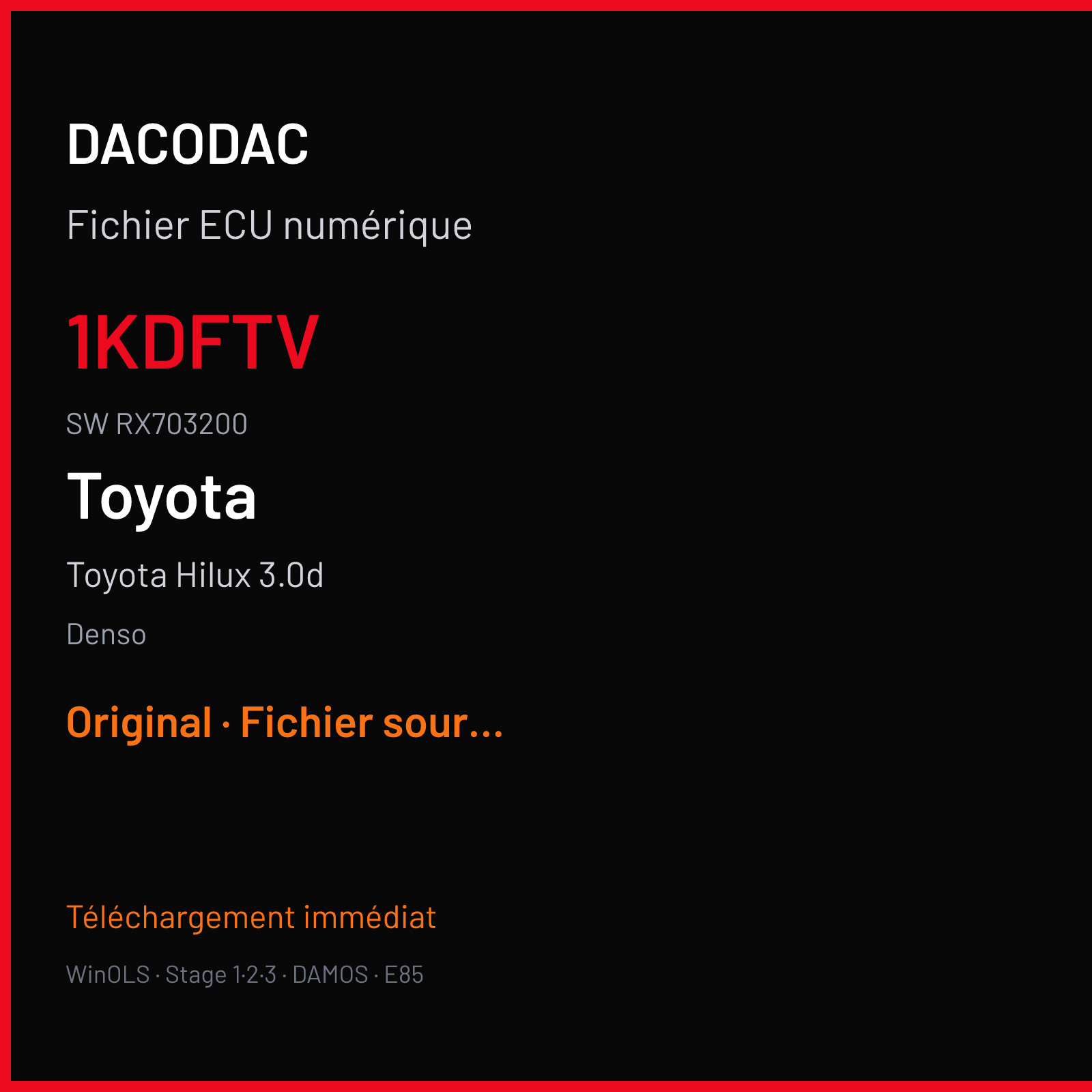 Toyota Hilux 3.0d 171 ch (2010) — Denso — 1KDFTV · RX703200 · 89663-0KB82- — Original