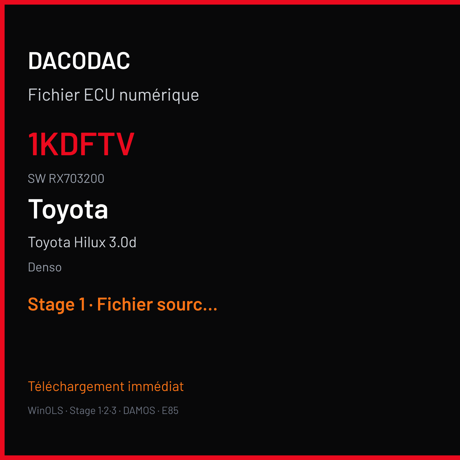 Toyota Hilux 3.0d 171 ch (2010) — Denso — 1KDFTV · RX703200 · 89663-0KB82- — Stage 1