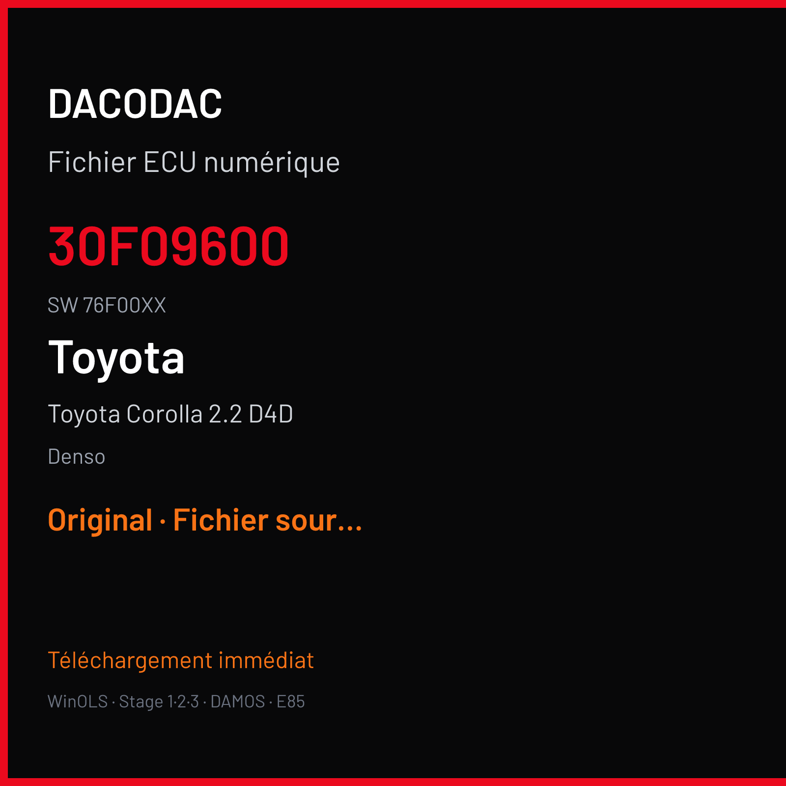 Toyota Corolla 2.2 D4D (2007) — Denso — 30F09600 · 76F00XX — Original