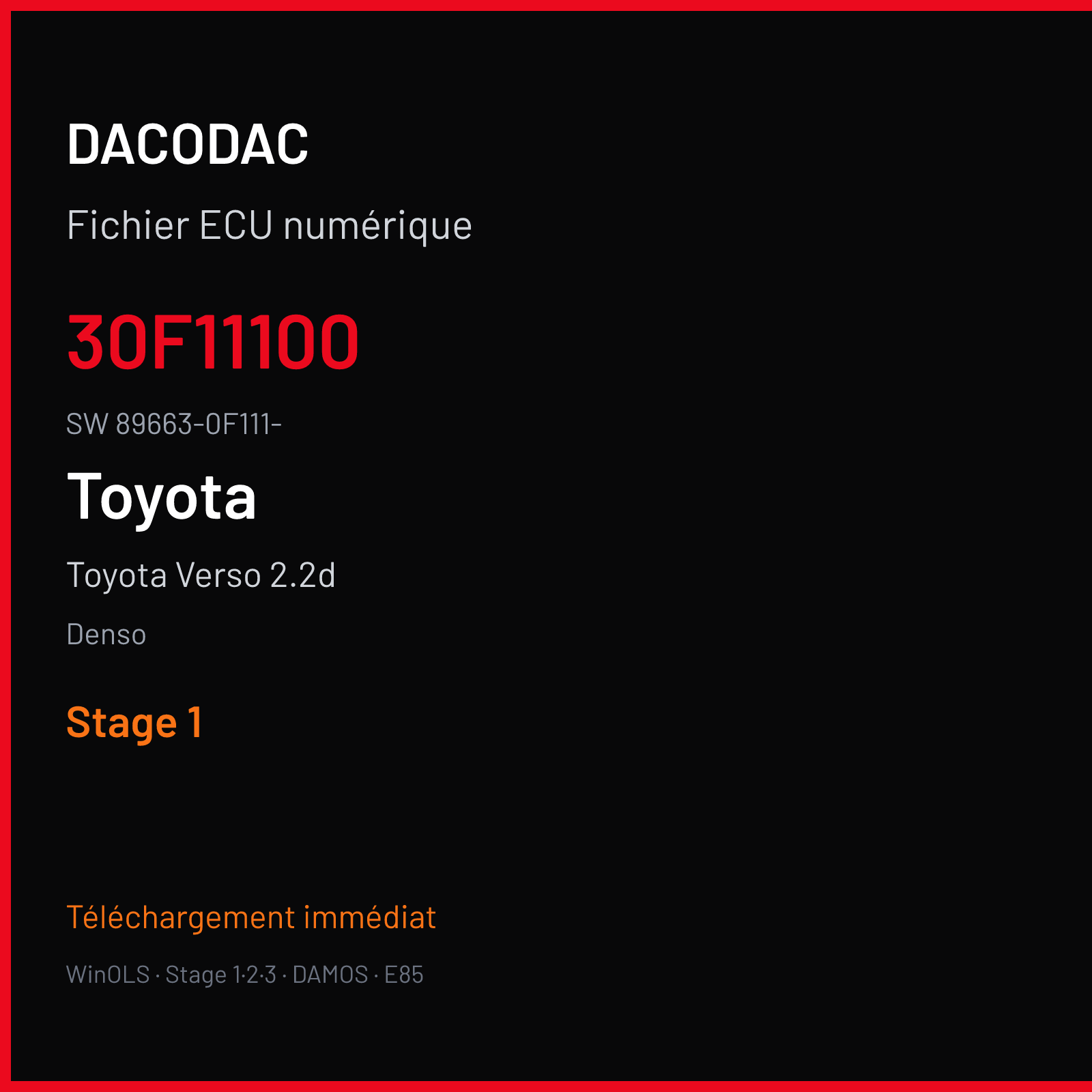 Toyota Verso 2.2d 136 ch — Denso — 30F11100 · 89663-0F111- · 89661-0F111 76F00XX — Stage 1