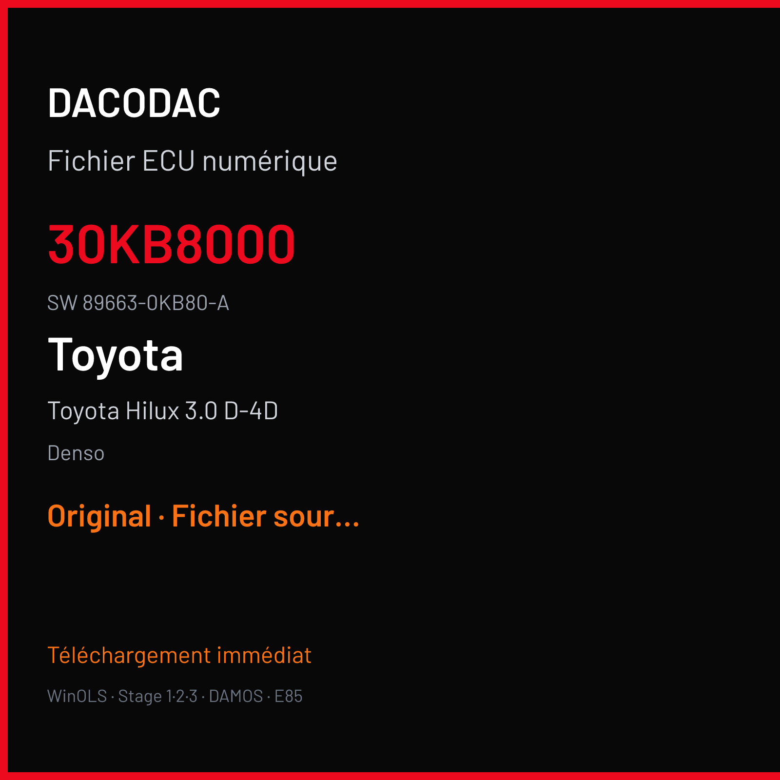 Toyota Hilux 3.0 D-4D 172 ch (2010) — Denso — 30KB8000 · 89663-0KB80-A · 89663-0KB80-A RX703200 — Original