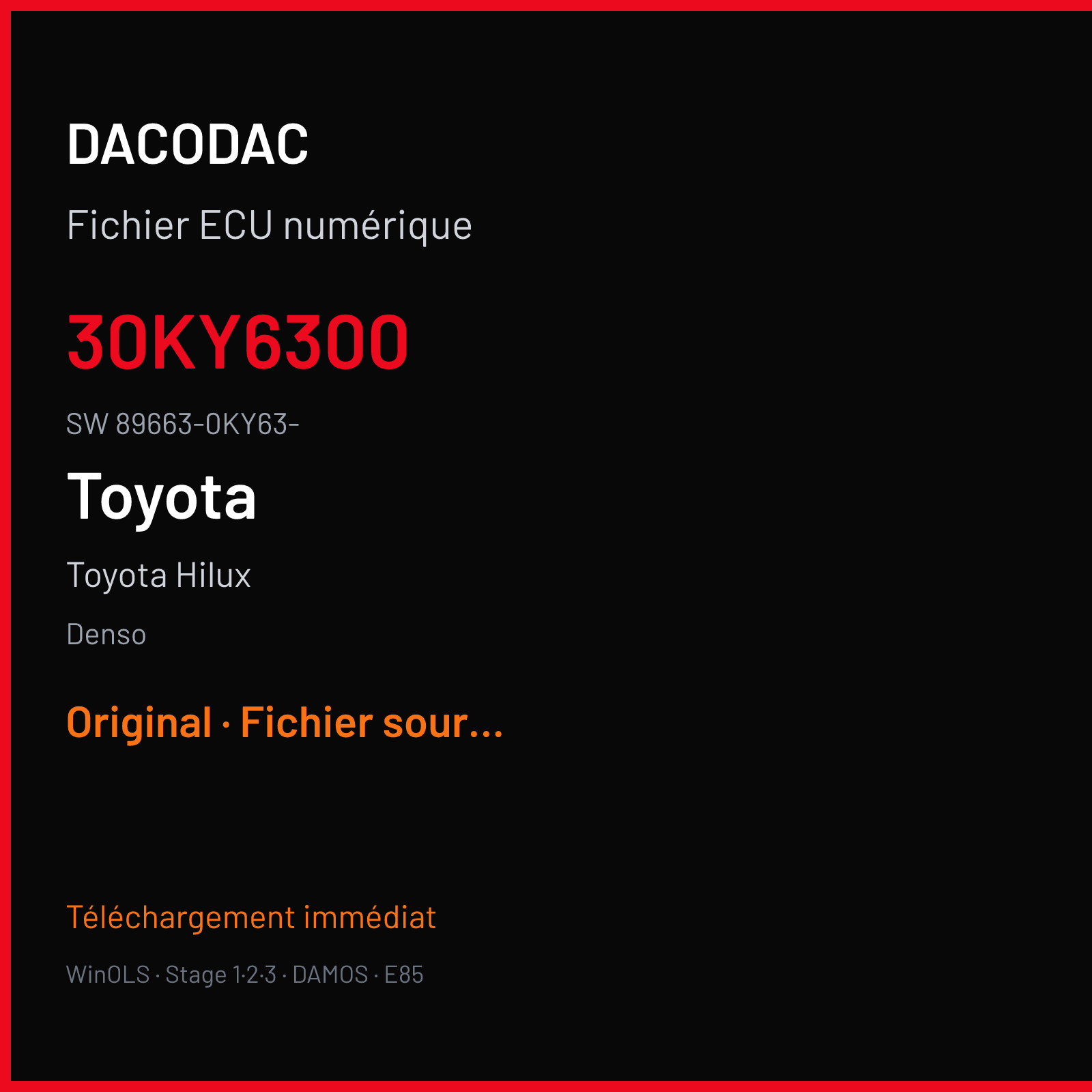 Toyota Hilux 171 ch (2013) — Denso — 30KY6300 · 89663-0KY63- · 89661-0K460 f76xxxxx — Original