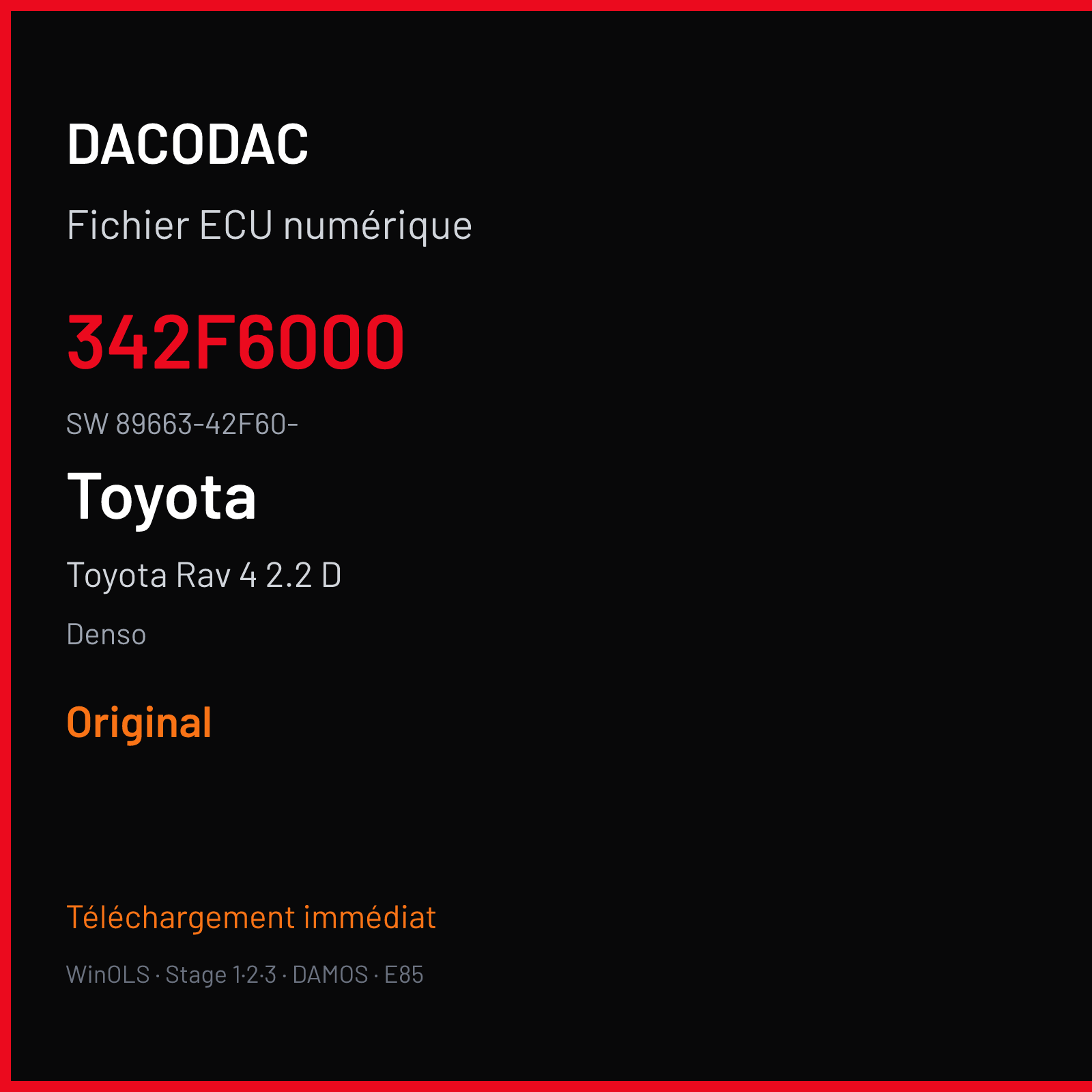 Toyota Rav 4 2.2 D 136 ch — Denso — 342F6000 · 89663-42F60- · 89661-42C12 — Original