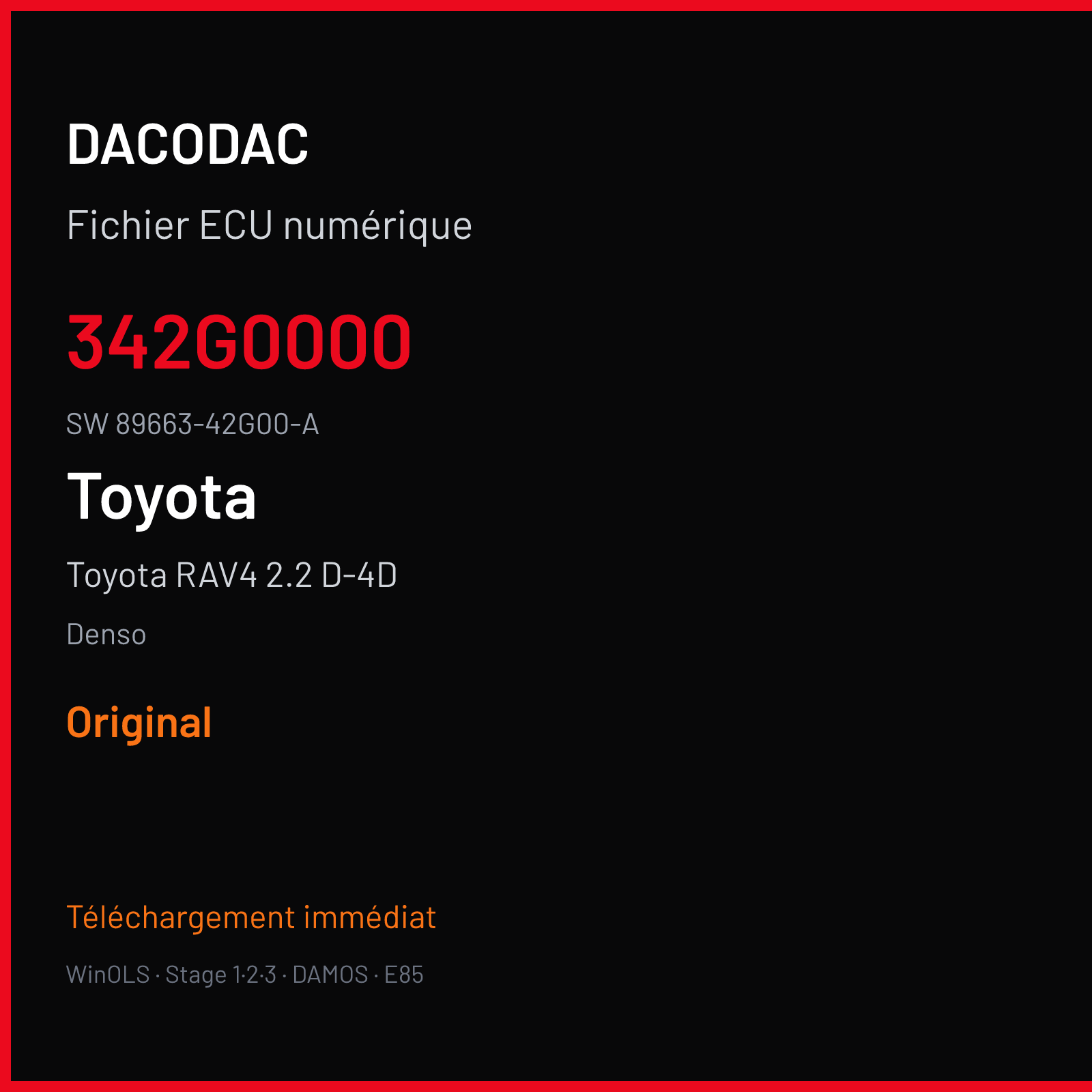 Toyota RAV4 2.2 D-4D 150 ch (2014) — Denso — 342G0000 · 89663-42G00-A · Undefined — Original