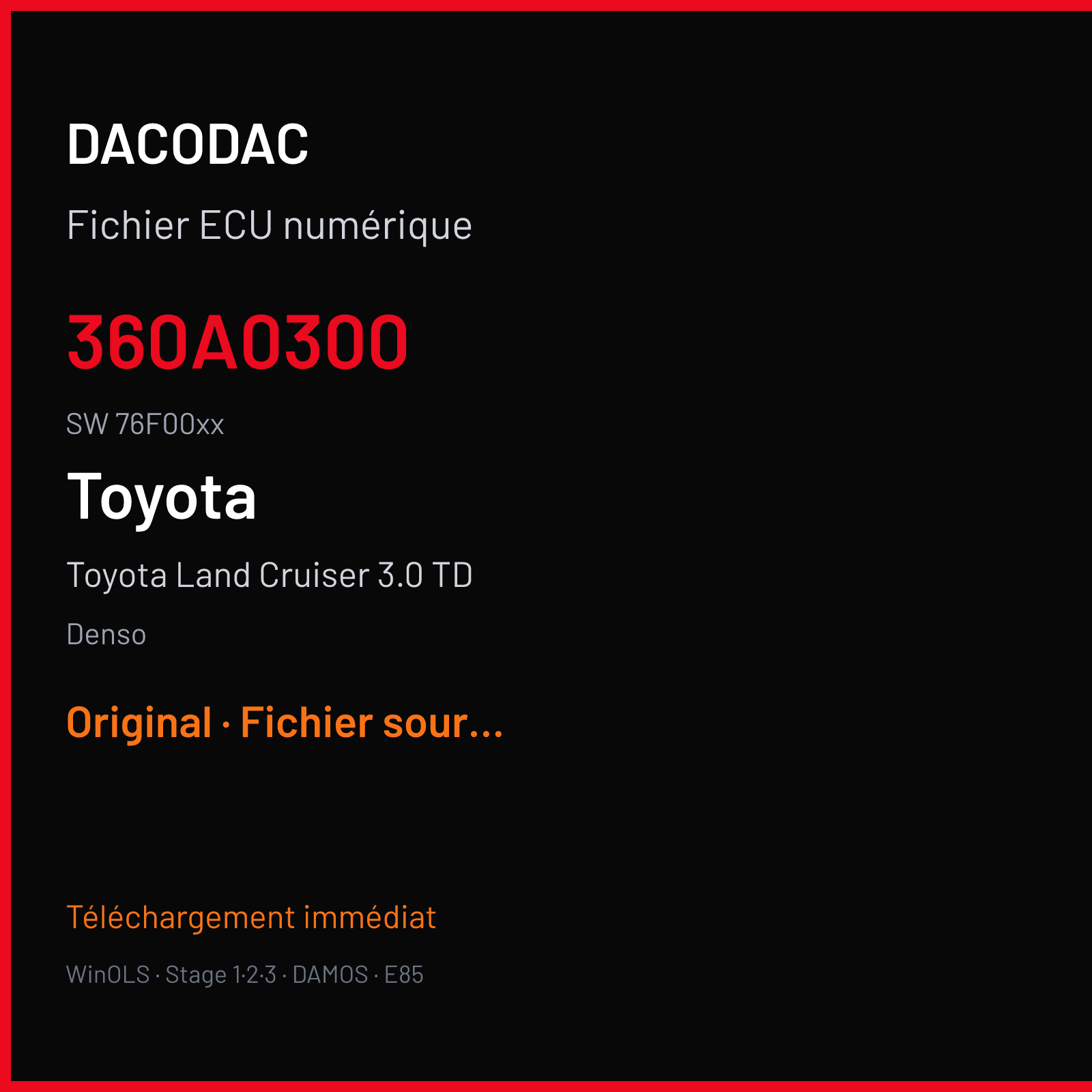 Toyota Land Cruiser 3.0 TD (2007) — Denso — 360A0300 · 76F00xx — Original