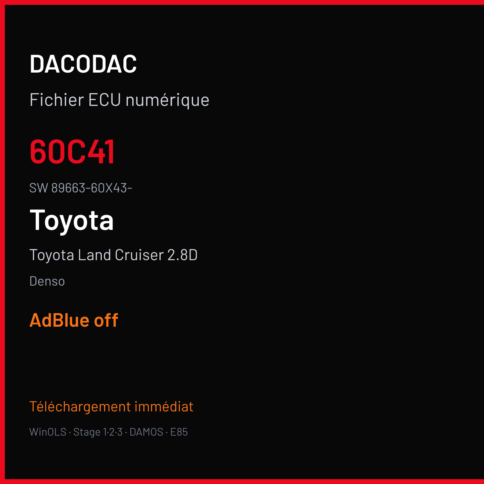 Toyota Land Cruiser 2.8D 177 ch (2016) — Denso — 60C41 · 89663-60X43- · 360X4300 D76F019XXX — ADBLUE off