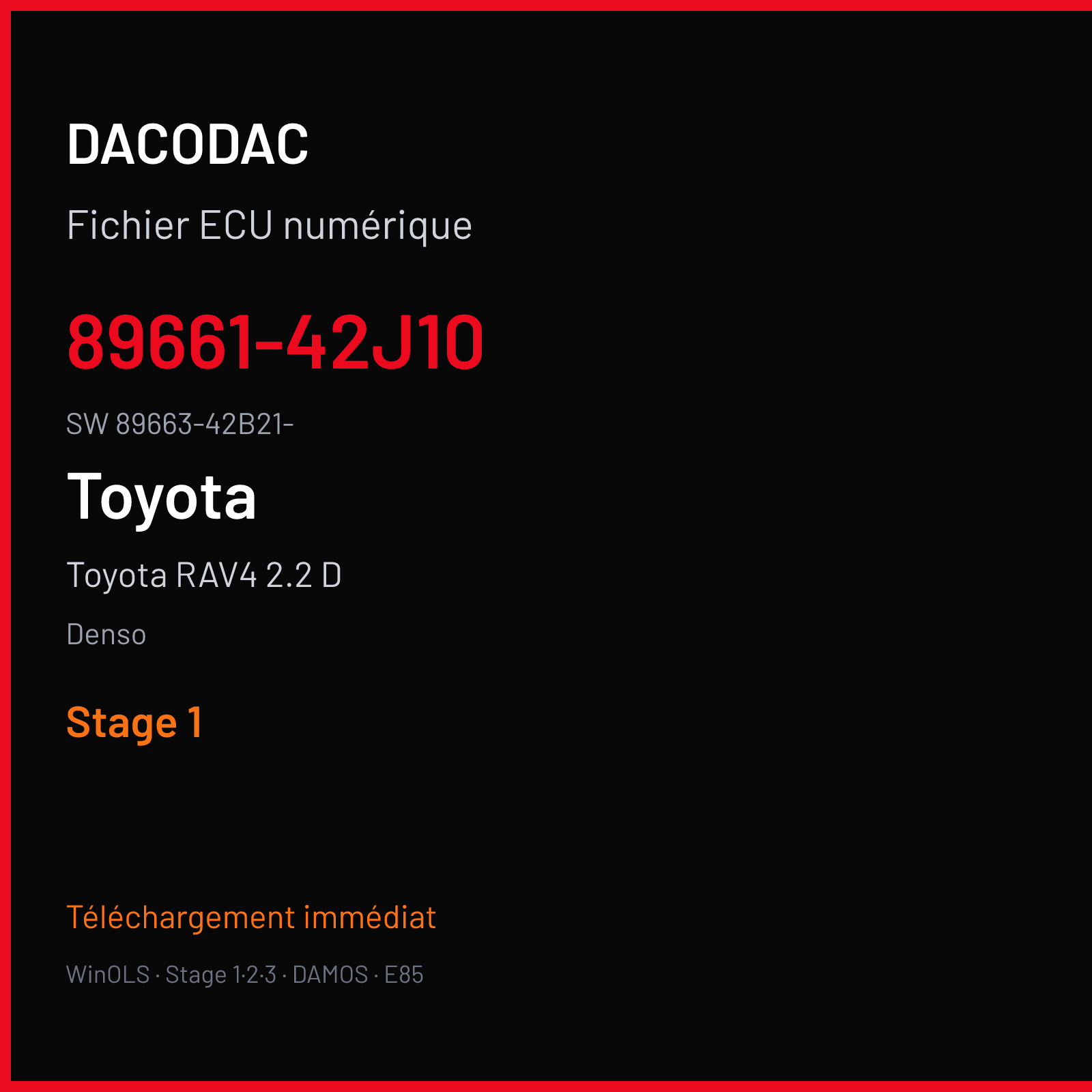 Toyota RAV4 2.2 D 150 ch — Denso — 89661-42J10 · 89663-42B21- · 342B2100 76F00XX — Stage 1