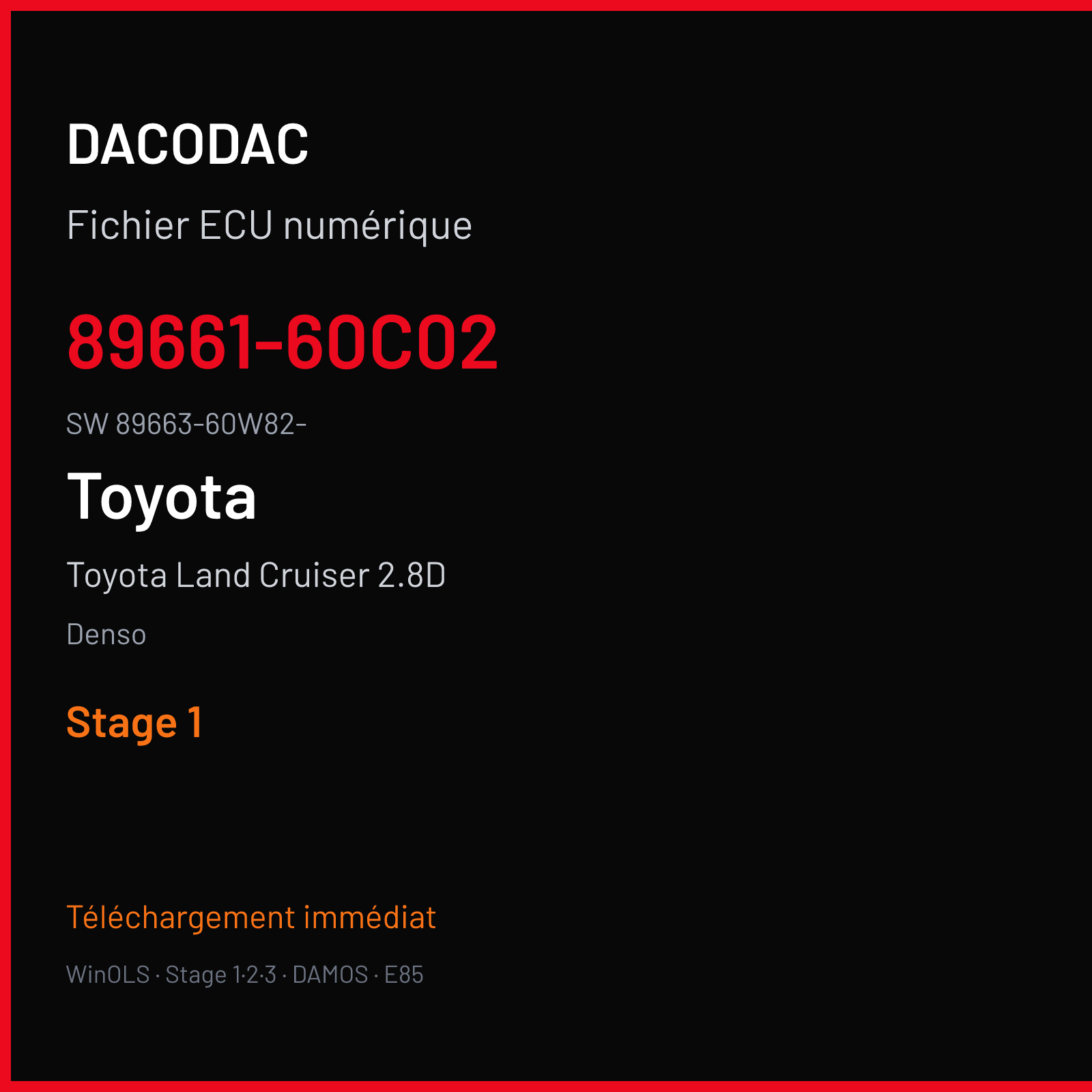 Toyota Land Cruiser 2.8D 177 ch (2020) — Denso — 89661-60C02 · 89663-60W82- · 360W8200 D76F019XXX — Stage 1