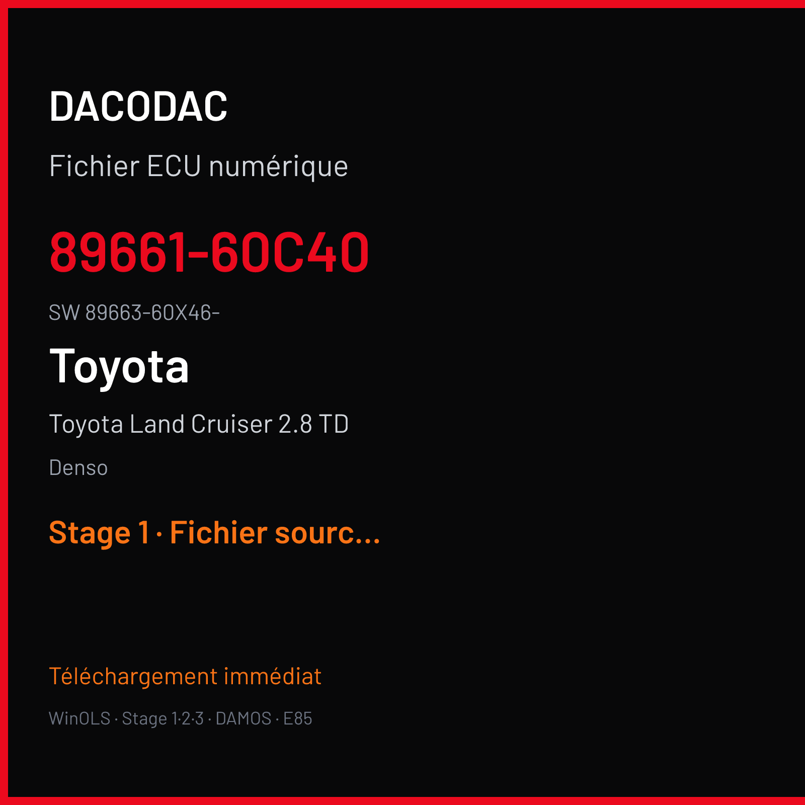 Toyota Land Cruiser 2.8 TD 177 ch (2016) — Denso — 89661-60C40 · 89663-60X46- — Stage 1