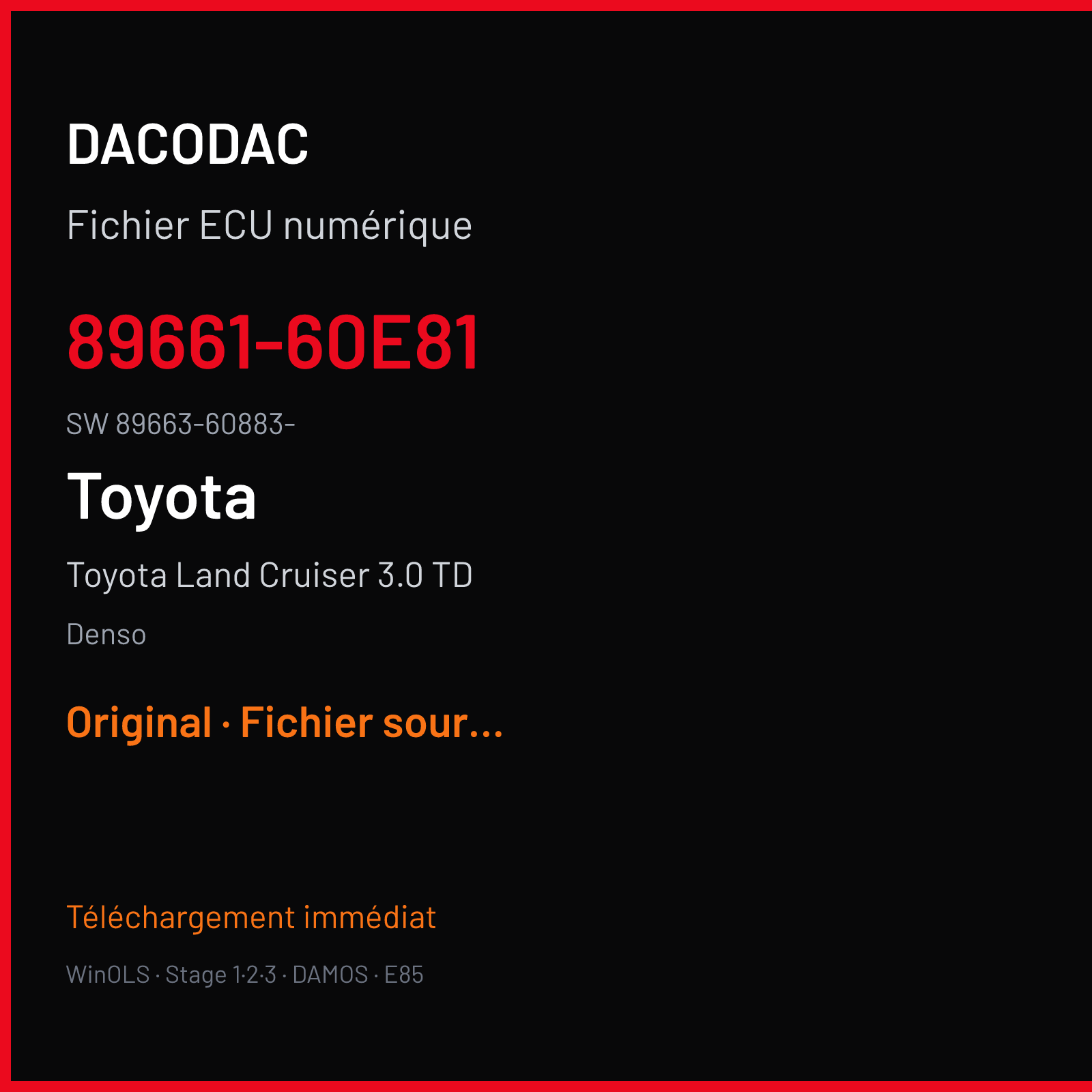Toyota Land Cruiser 3.0 TD 173 ch (2008) — Denso — 89661-60E81 · 89663-60883- · 36088300 unknow — Original
