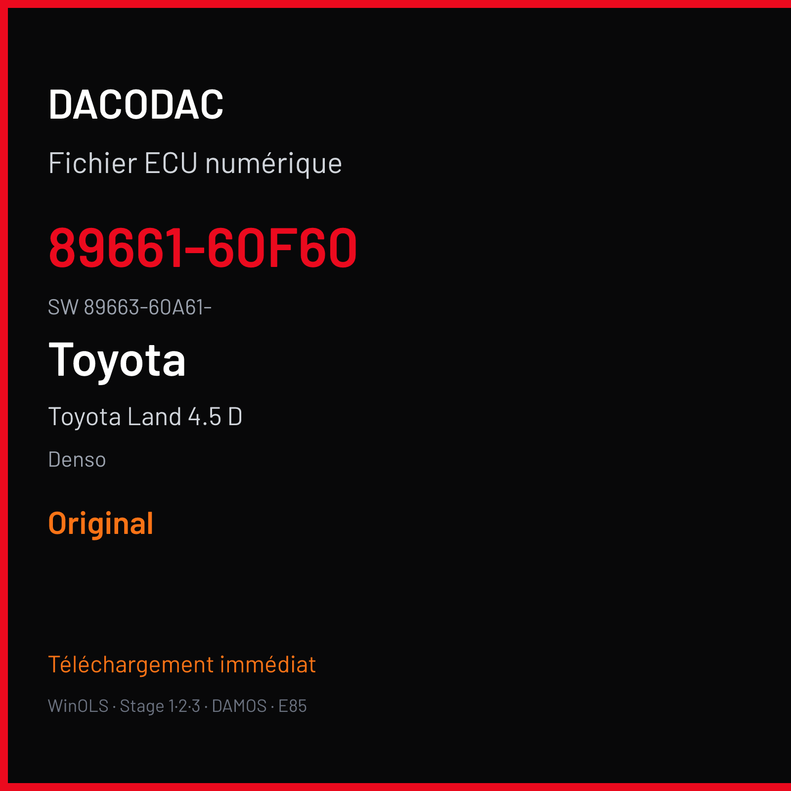 Toyota Land 4.5 D 265 ch — Denso — 89661-60F60 · 89663-60A61- · 360A6100 76F00XX — Original