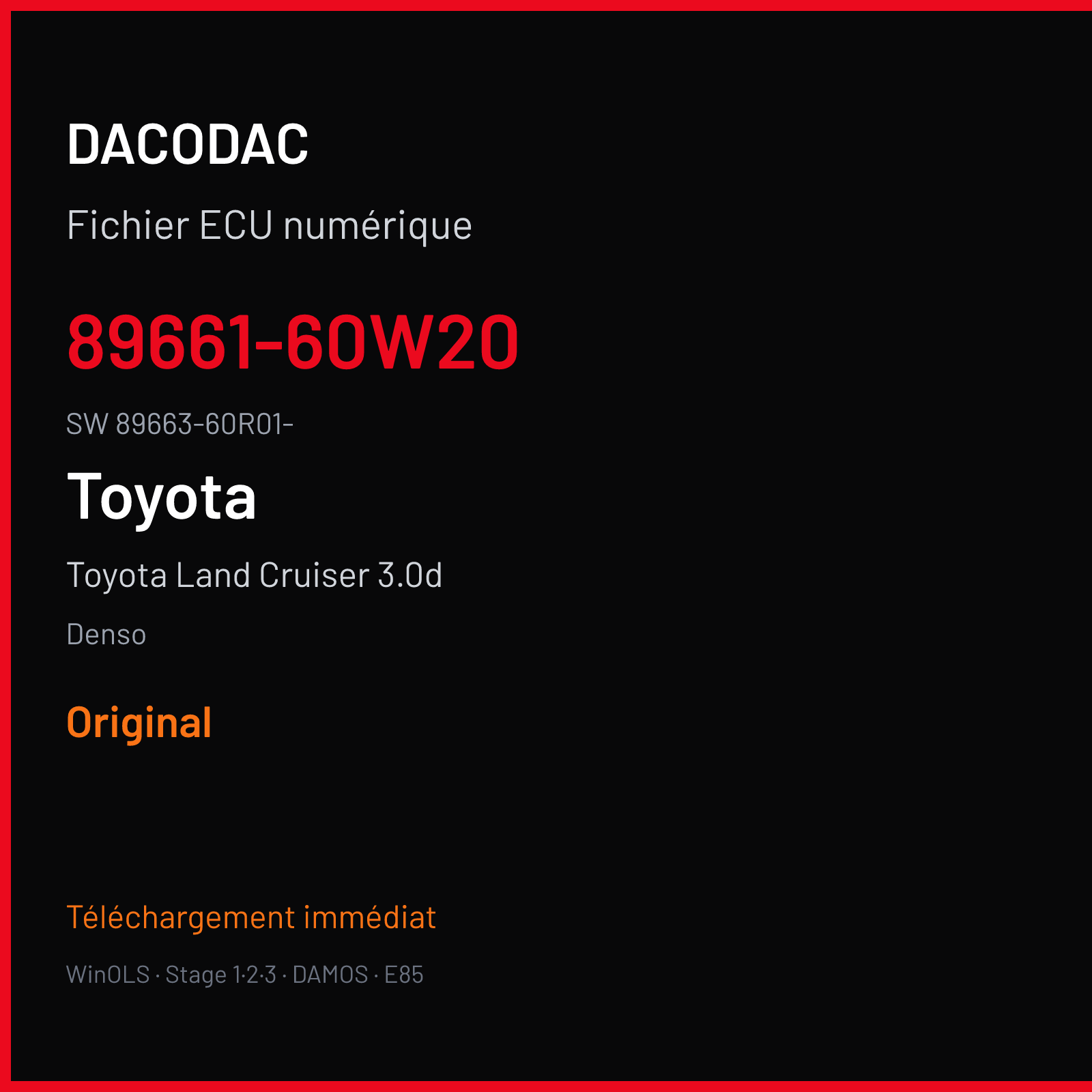 Toyota Land Cruiser 3.0d 171 ch (2017) — Denso — 89661-60W20 · 89663-60R01- · 60R01 — Original