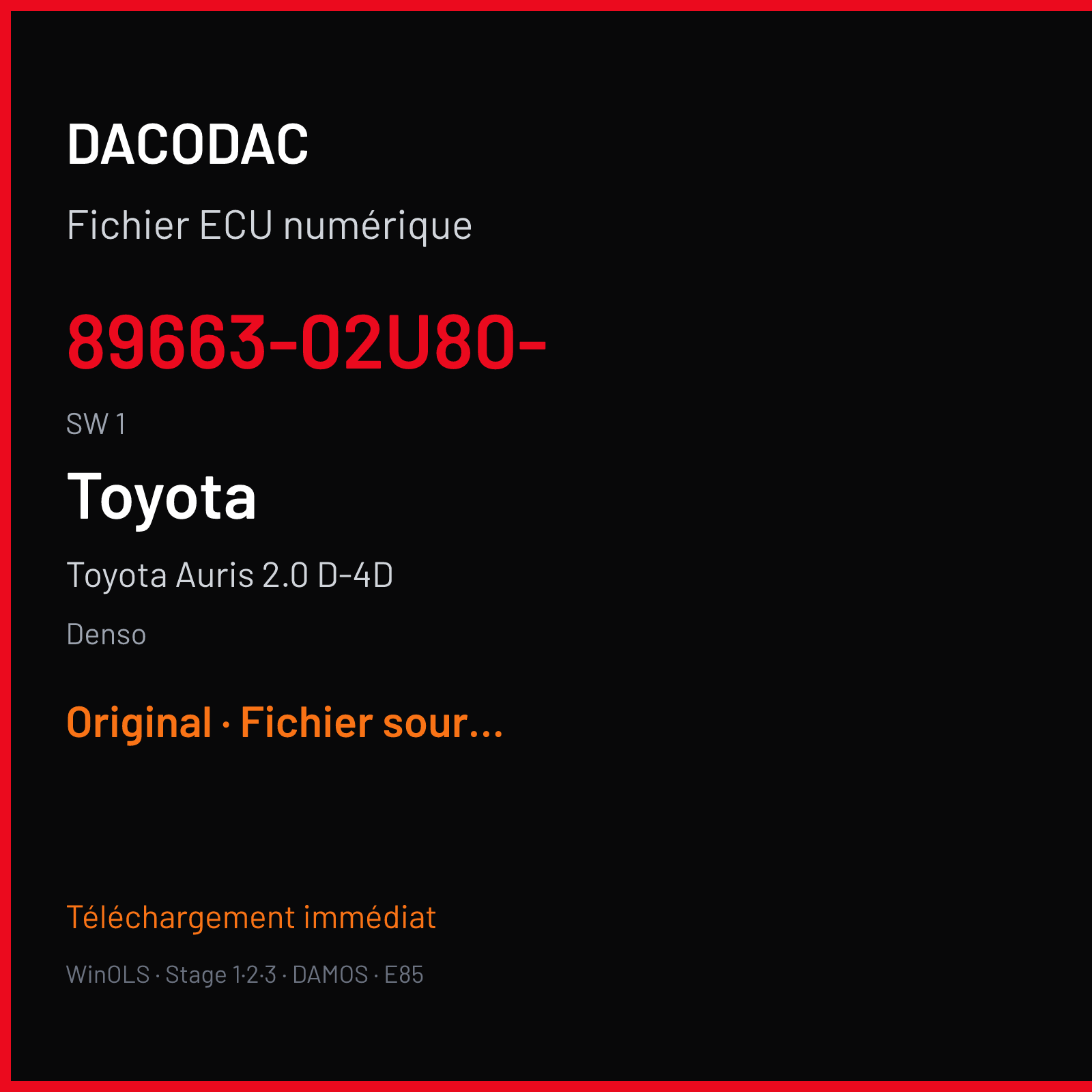 Toyota Auris 2.0 D-4D (2006) — Denso — 89663-02U80- · 1 — Original