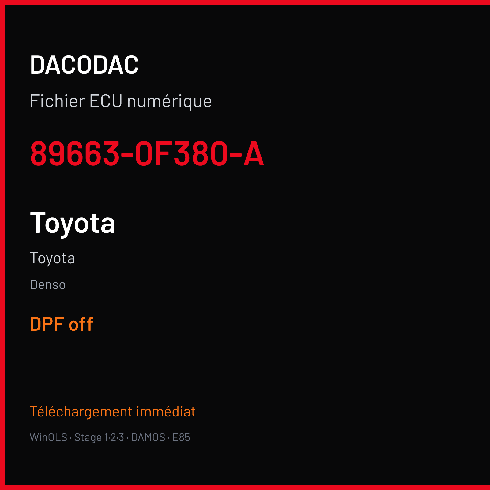 Toyota — Denso — 89663-0F380-A — DPF off