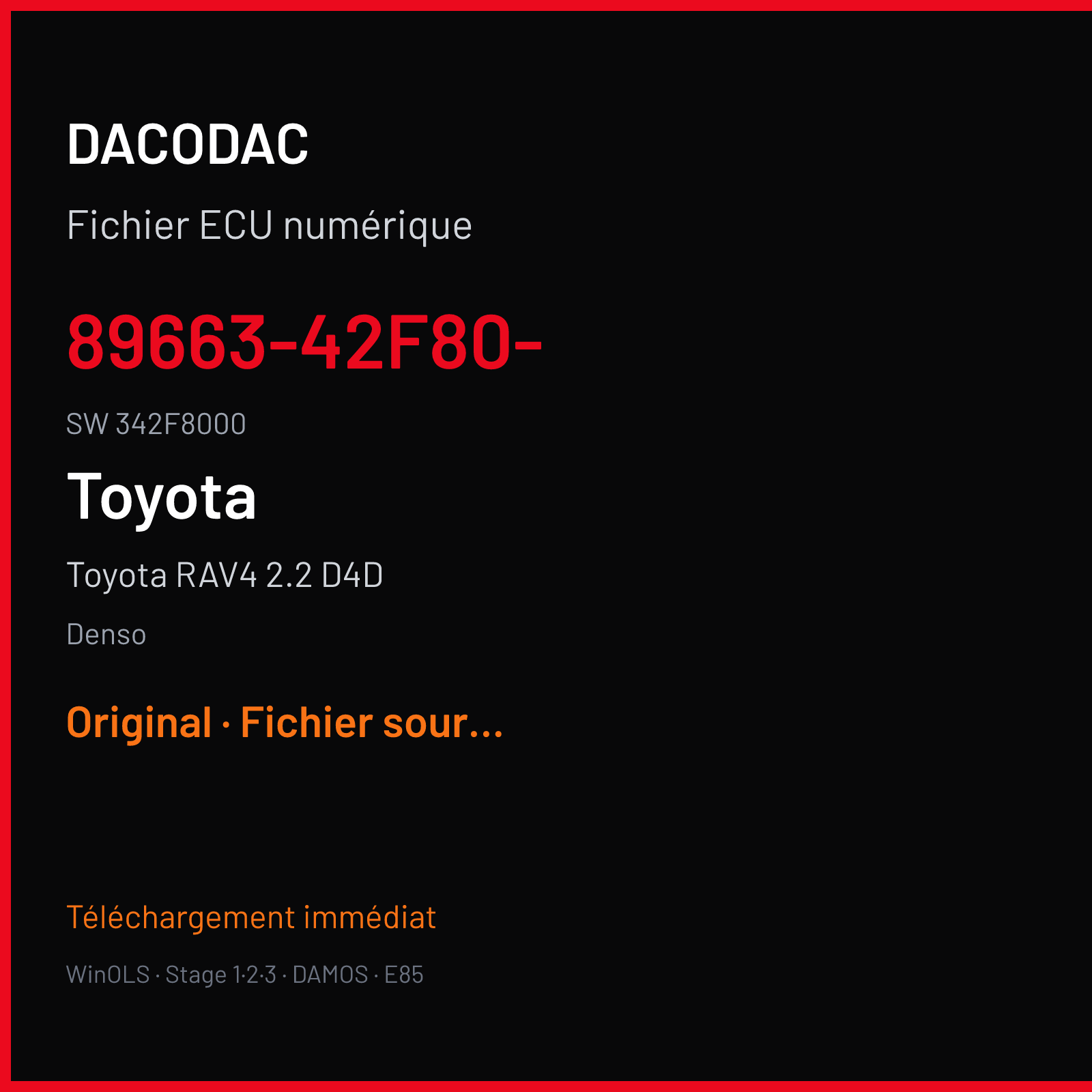 Toyota RAV4 2.2 D4D 136 ch (2007) — Denso — 89663-42F80- · 342F8000 — Original