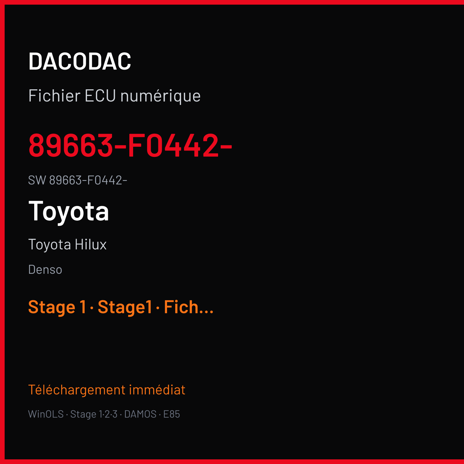 Toyota Hilux 150 ch (2018) — Denso — 89663-F0442- · 89663-F0442- — Stage 1