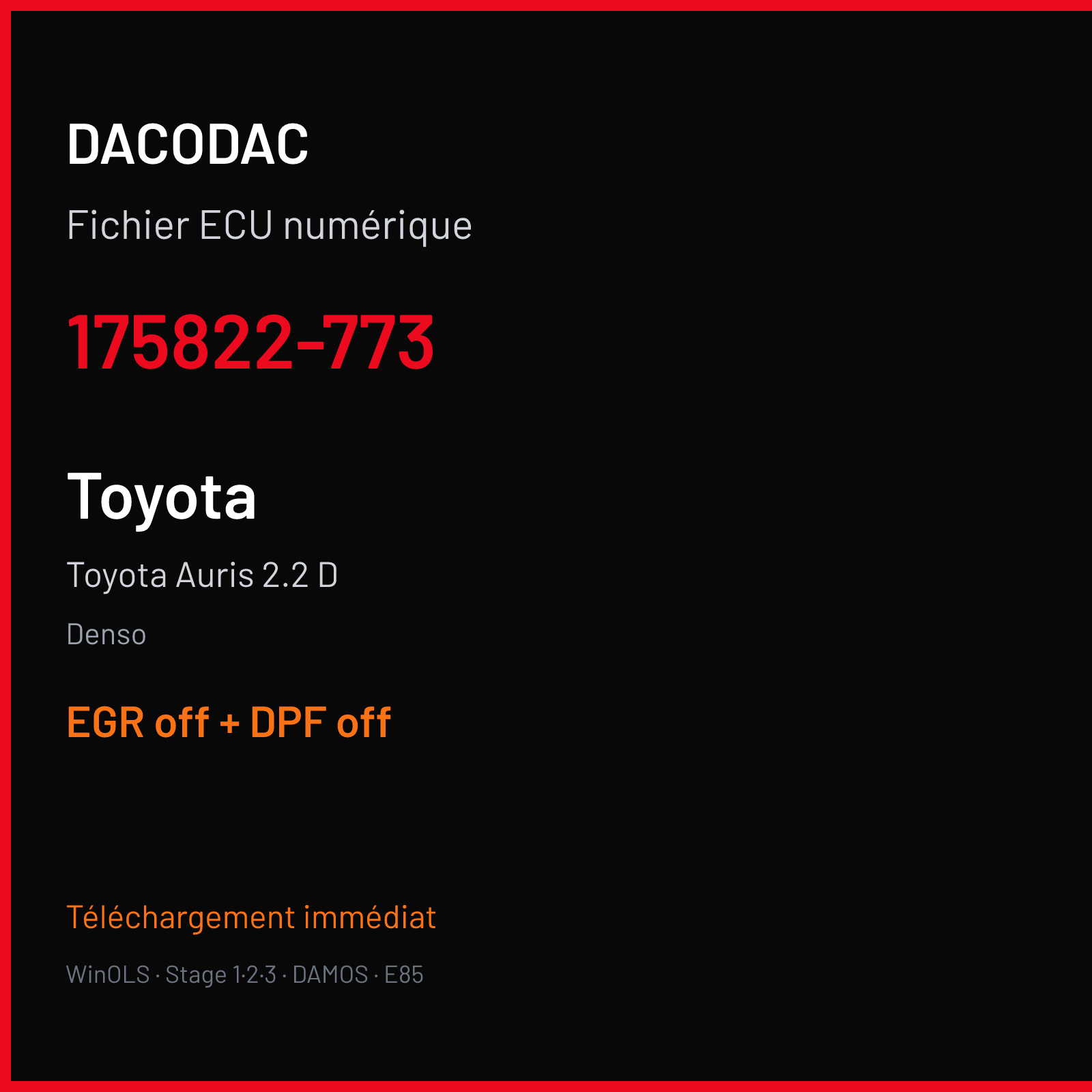Toyota Auris 2.2 D (2008) — Denso — 175822-773 — EGR off + DPF off