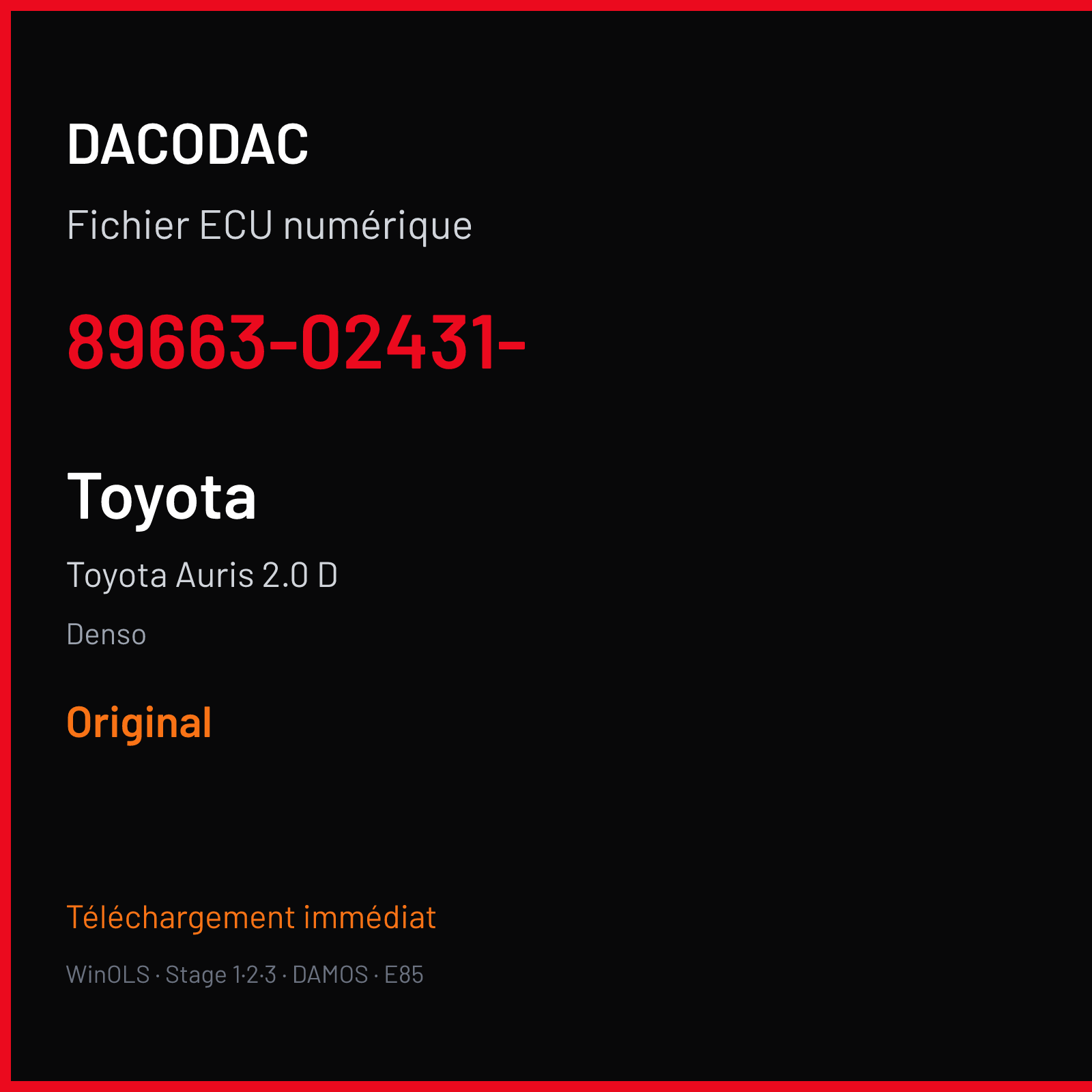 Toyota Auris 2.0 D — Denso — 89663-02431- — Original