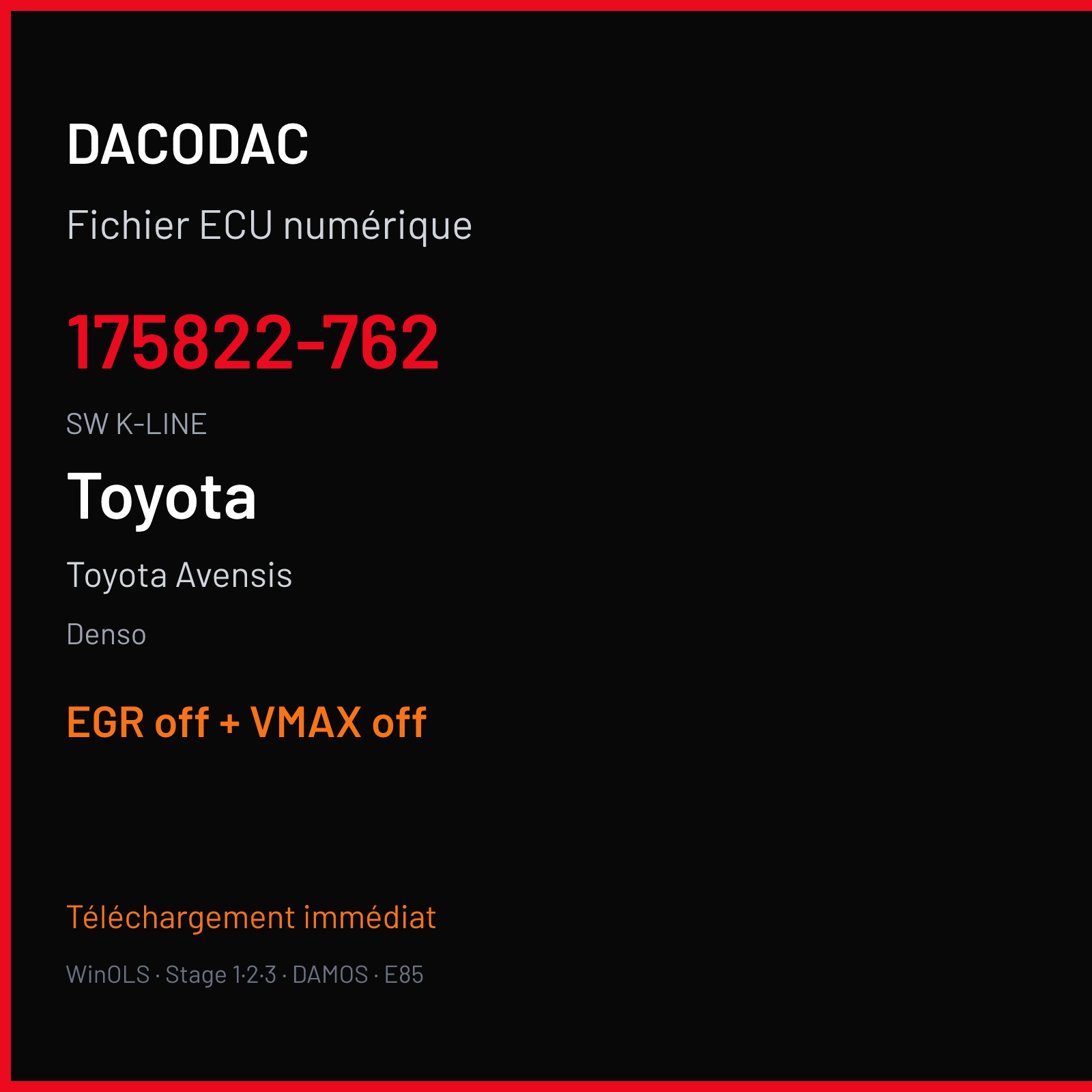 Toyota Avensis (2007) — Denso — 175822-762 · K-LINE — EGR off + VMAX off