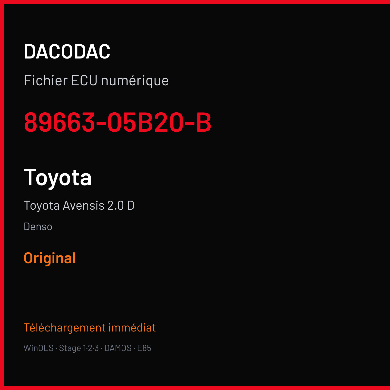 Toyota Avensis 2.0 D (2012) — Denso — 89663-05B20-B — Original