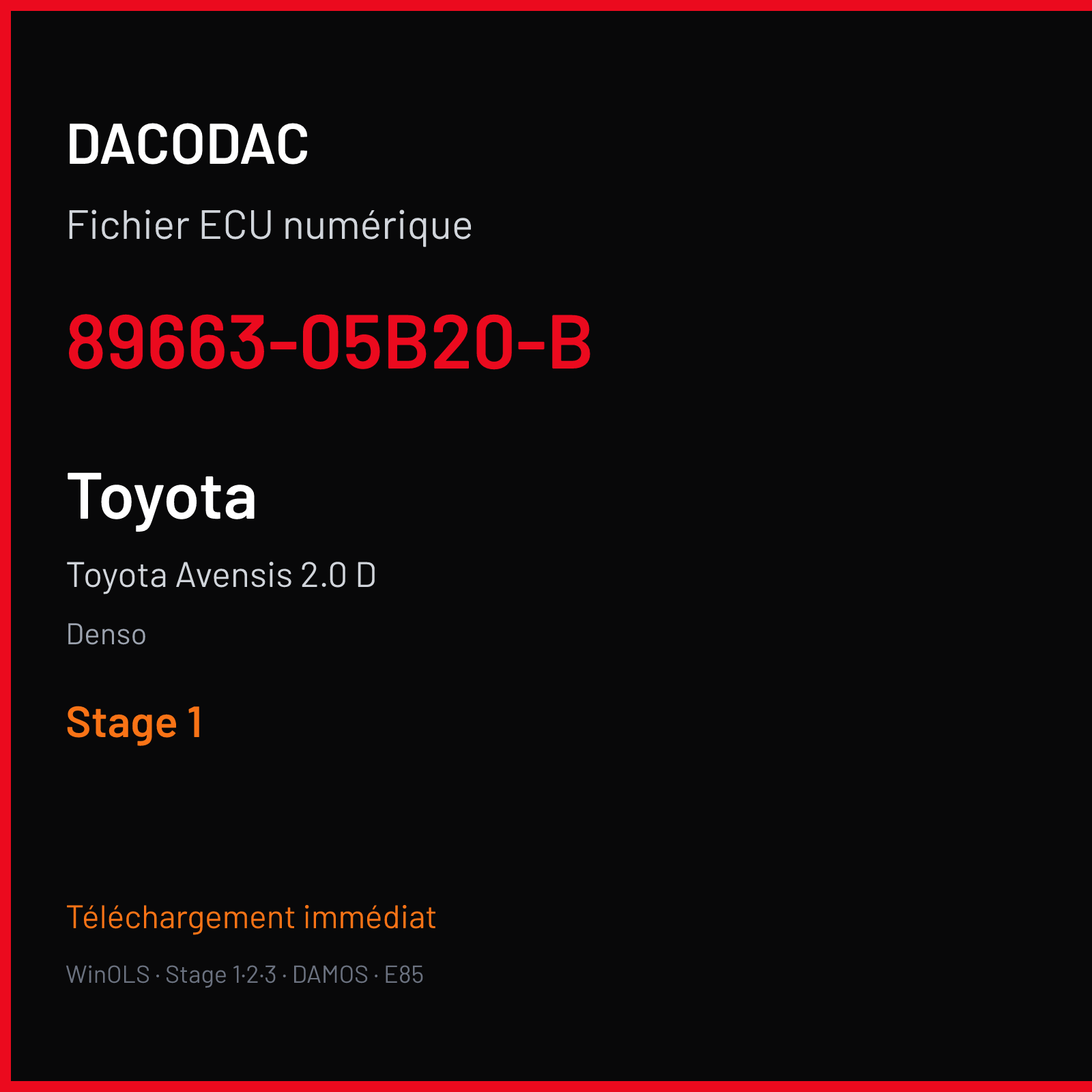 Toyota Avensis 2.0 D (2012) — Denso — 89663-05B20-B — Stage 1