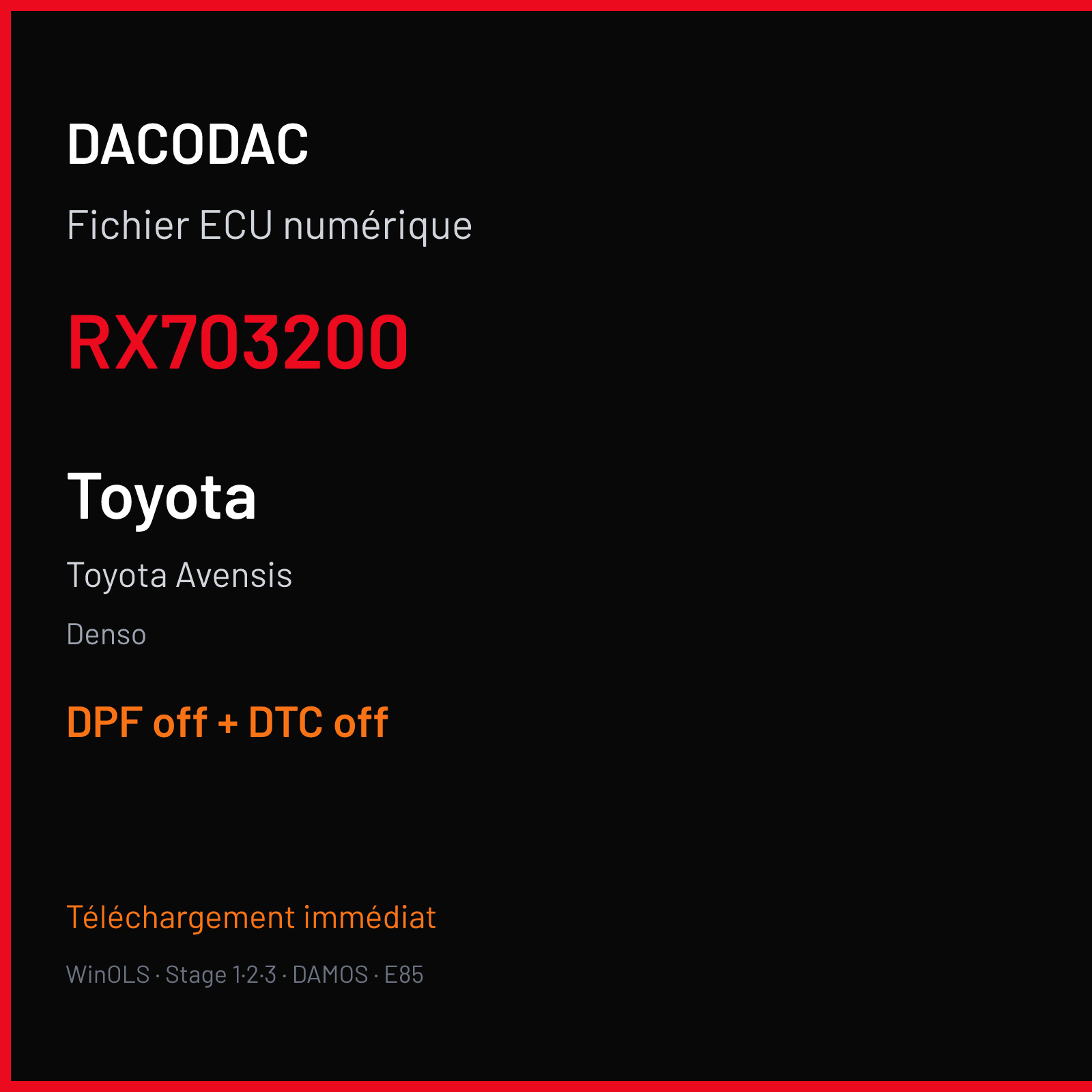 Toyota Avensis (2009) — Denso — RX703200 — DPF off + DTC off