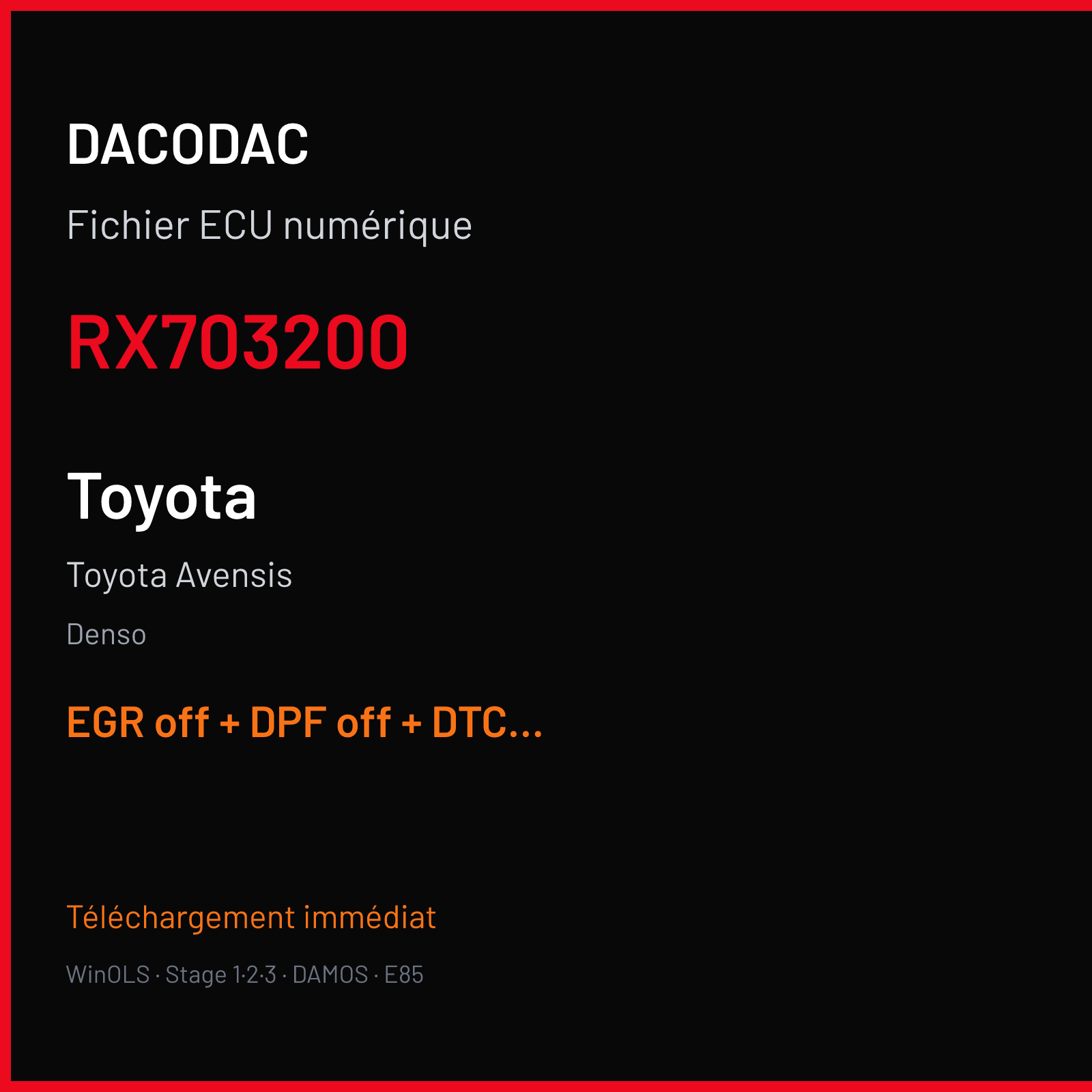 Toyota Avensis (2009) — Denso — RX703200 — EGR off + DPF off + DTC off