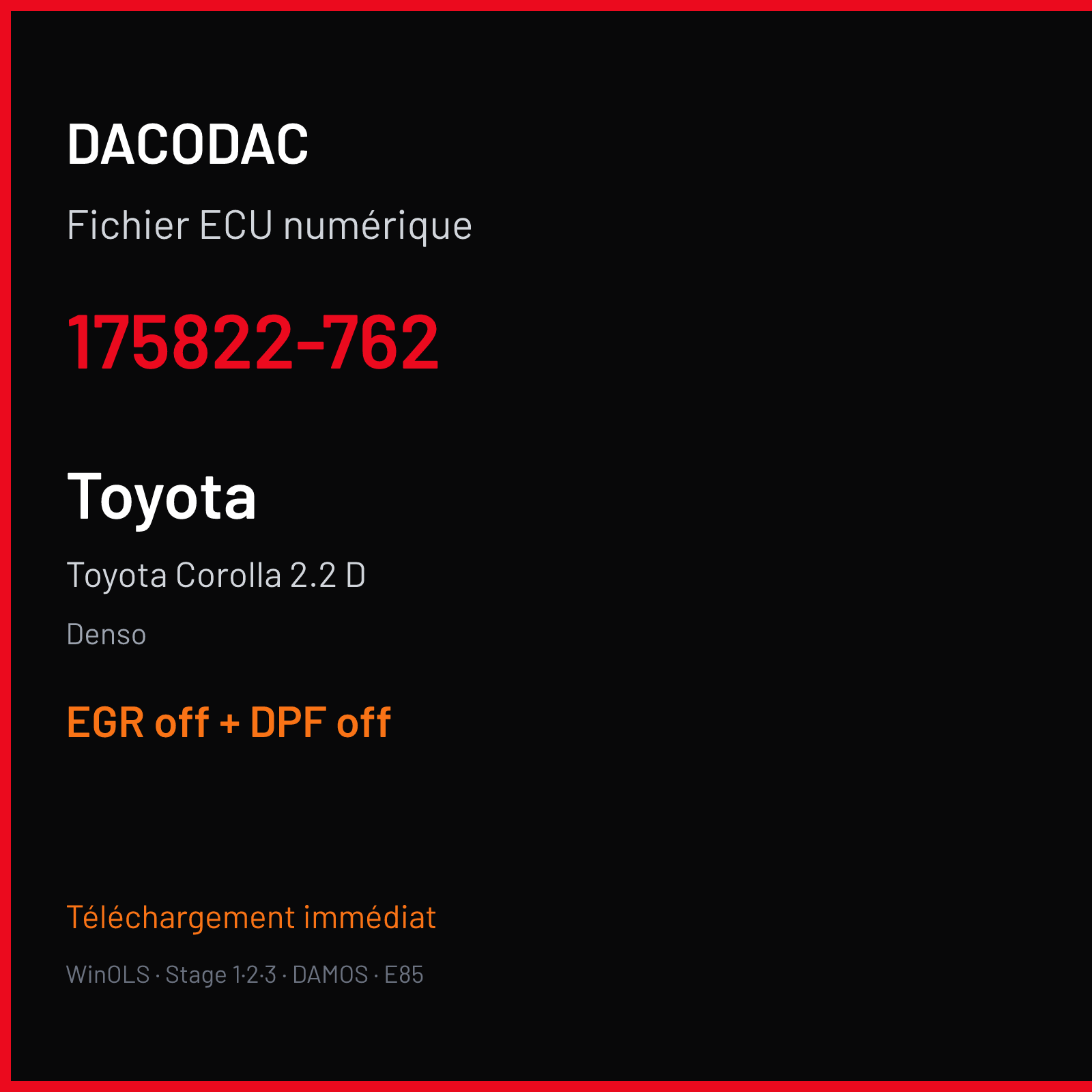 Toyota Corolla 2.2 D (2007) — Denso — 175822-762 — EGR off + DPF off