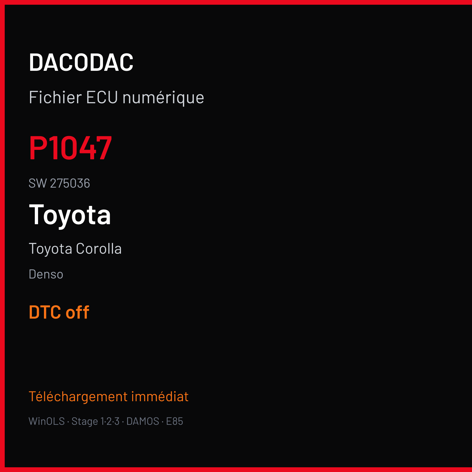 Toyota Corolla (2008) — Denso — P1047 · 275036 — DTC off
