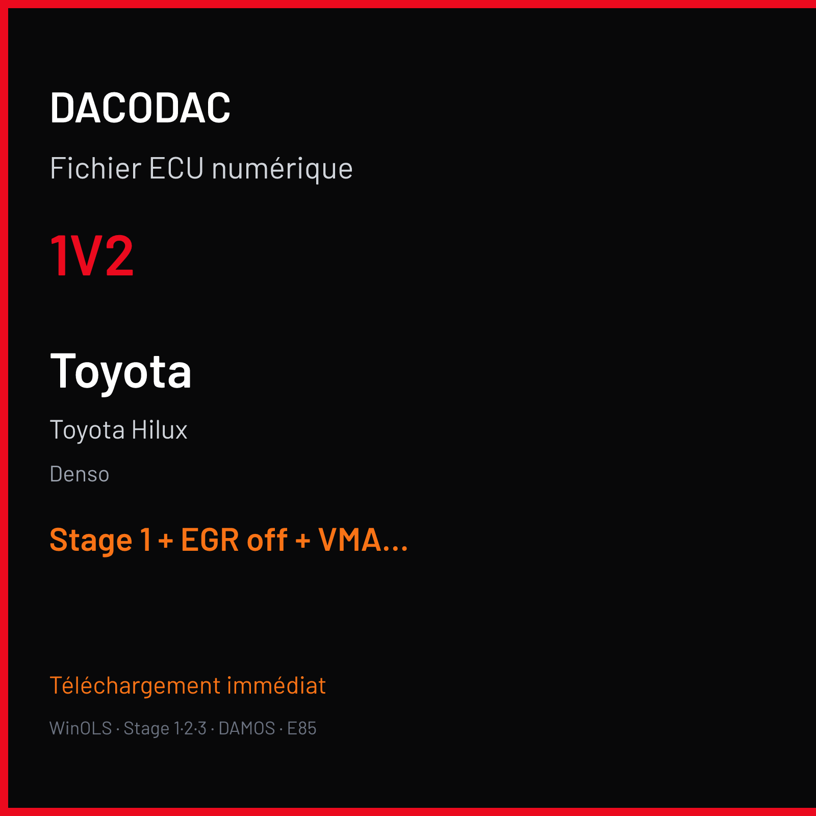 Toyota Hilux (2006) — Denso — 1V2 — Stage 1 + EGR off + VMAX off