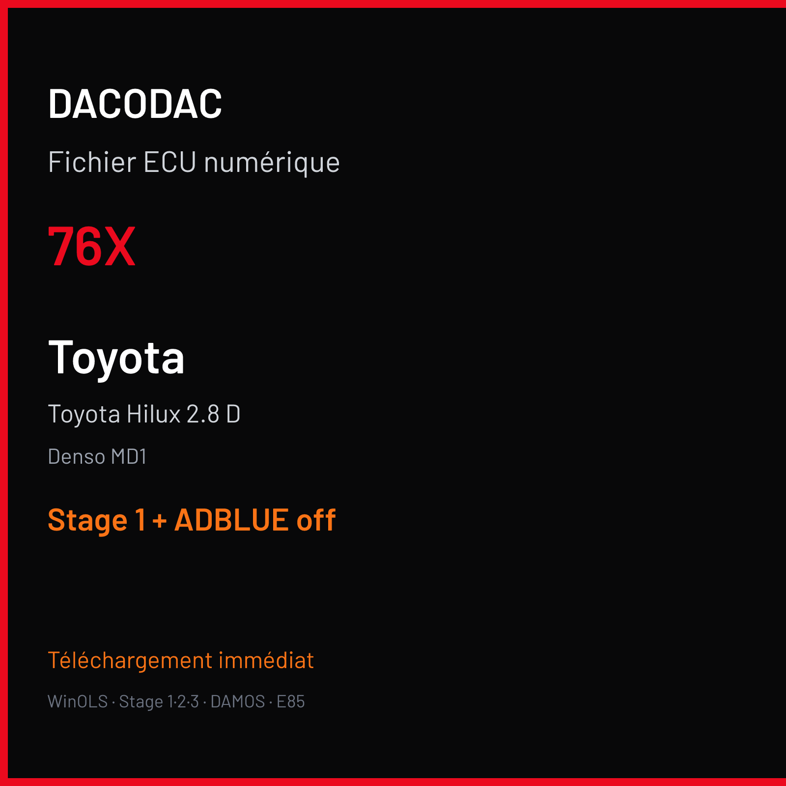 Toyota Hilux 2.8 D (2022) — Denso MD1 — 76X — Stage 1 + ADBLUE off