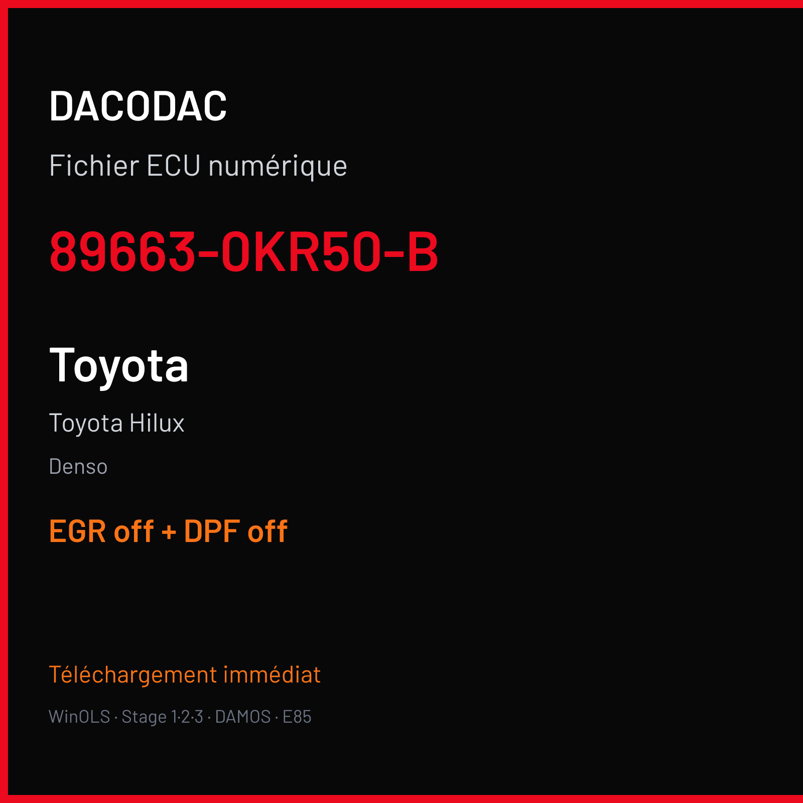 Toyota Hilux (2013) — Denso — 89663-0KR50-B — EGR off + DPF off