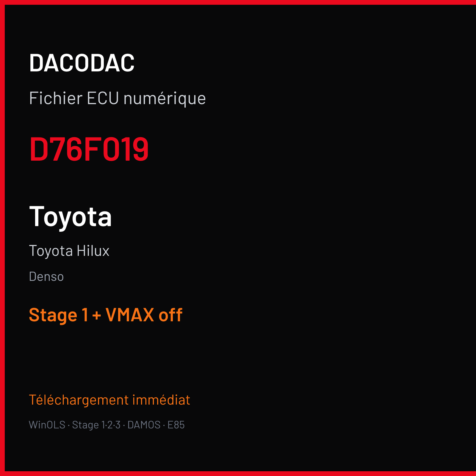 Toyota Hilux (2020) — Denso — D76F019 — Stage 1 + VMAX off