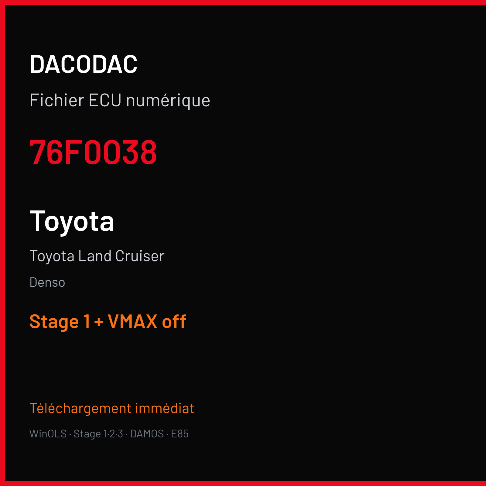 Toyota Land Cruiser (2004) — Denso — 76F0038 — Stage 1 + VMAX off