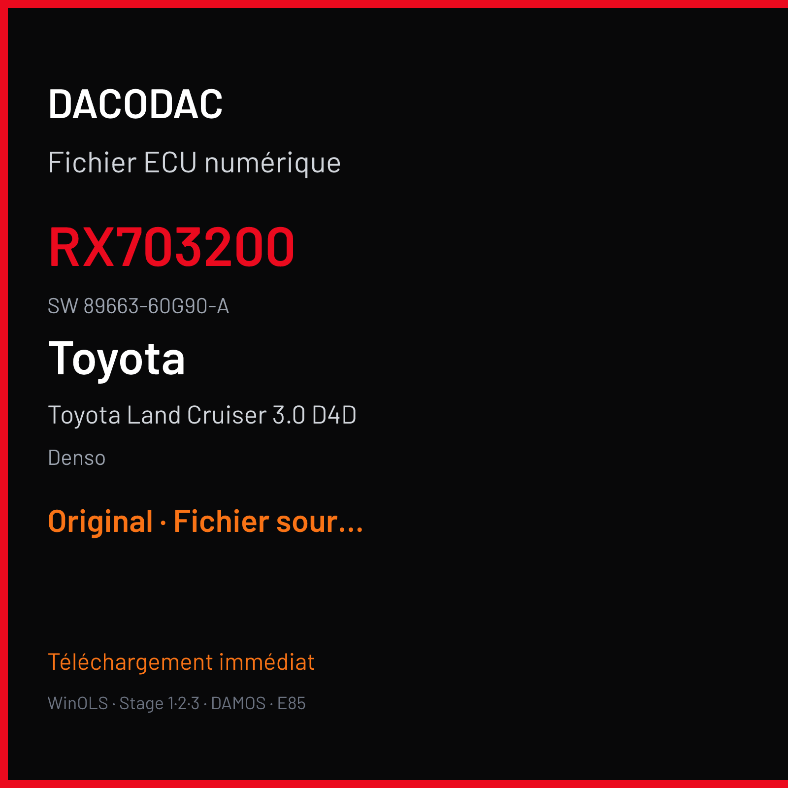 Toyota Land Cruiser 3.0 D4D 190 ch (2010) — Denso — RX703200 · 89663-60G90-A — Original