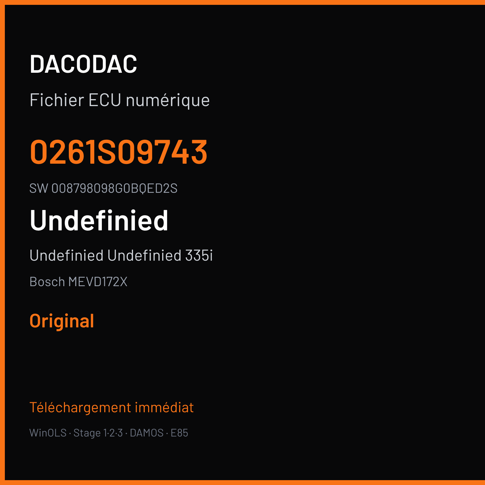 Undefinied Undefinied 335i 306 ch (2010) — Bosch MEVD172X — 0261S09743 · 008798098G0BQED2S · 533822 — Original
