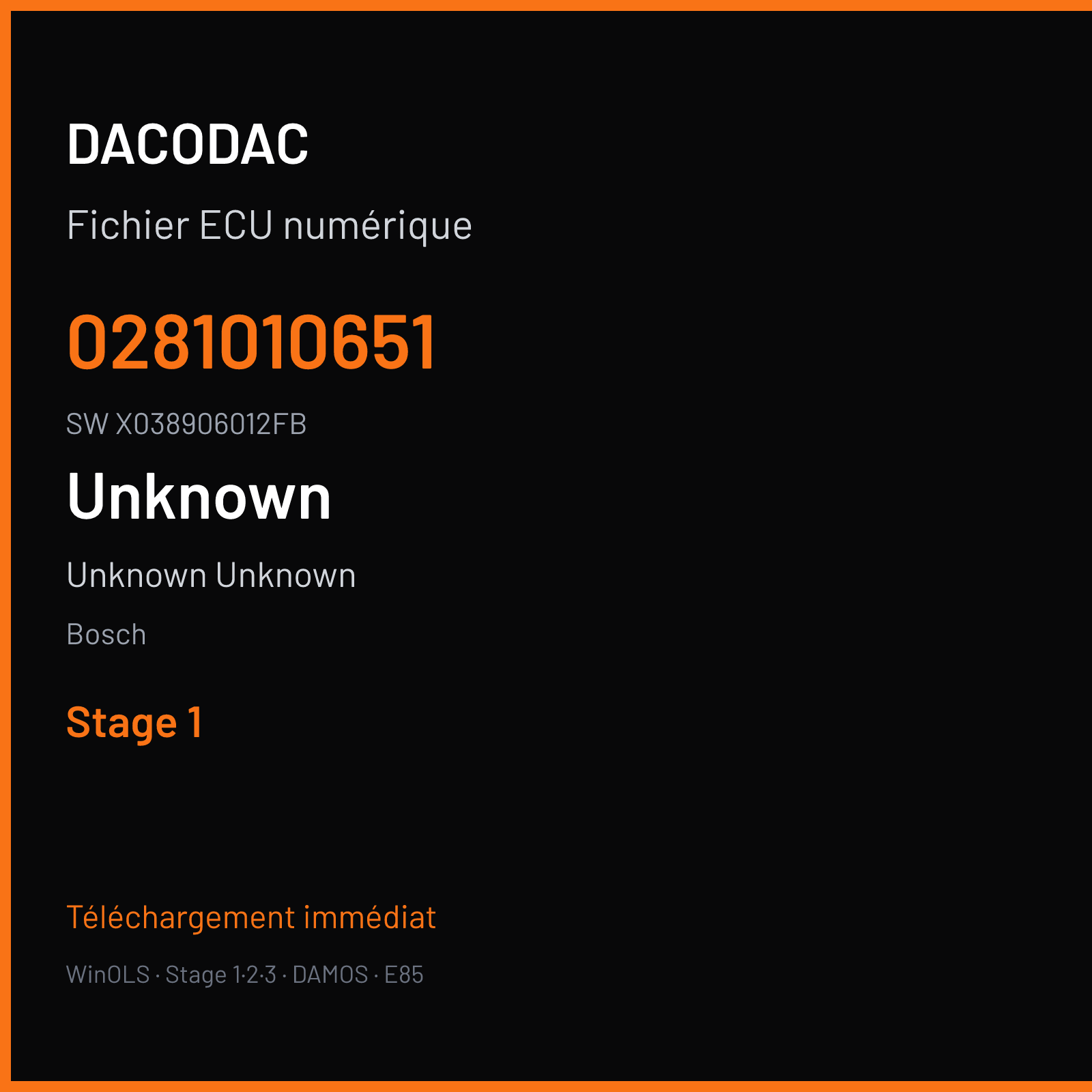 Unknown Unknown 110 ch — Bosch — 0281010651 · X038906012FB · 360774 — Stage 1