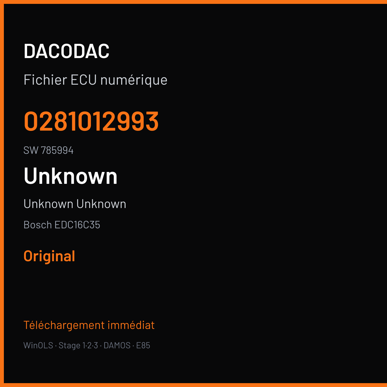 Unknown Unknown 211 ch — Bosch EDC16C35 — 0281012993 · 785994 · 381791 — Original