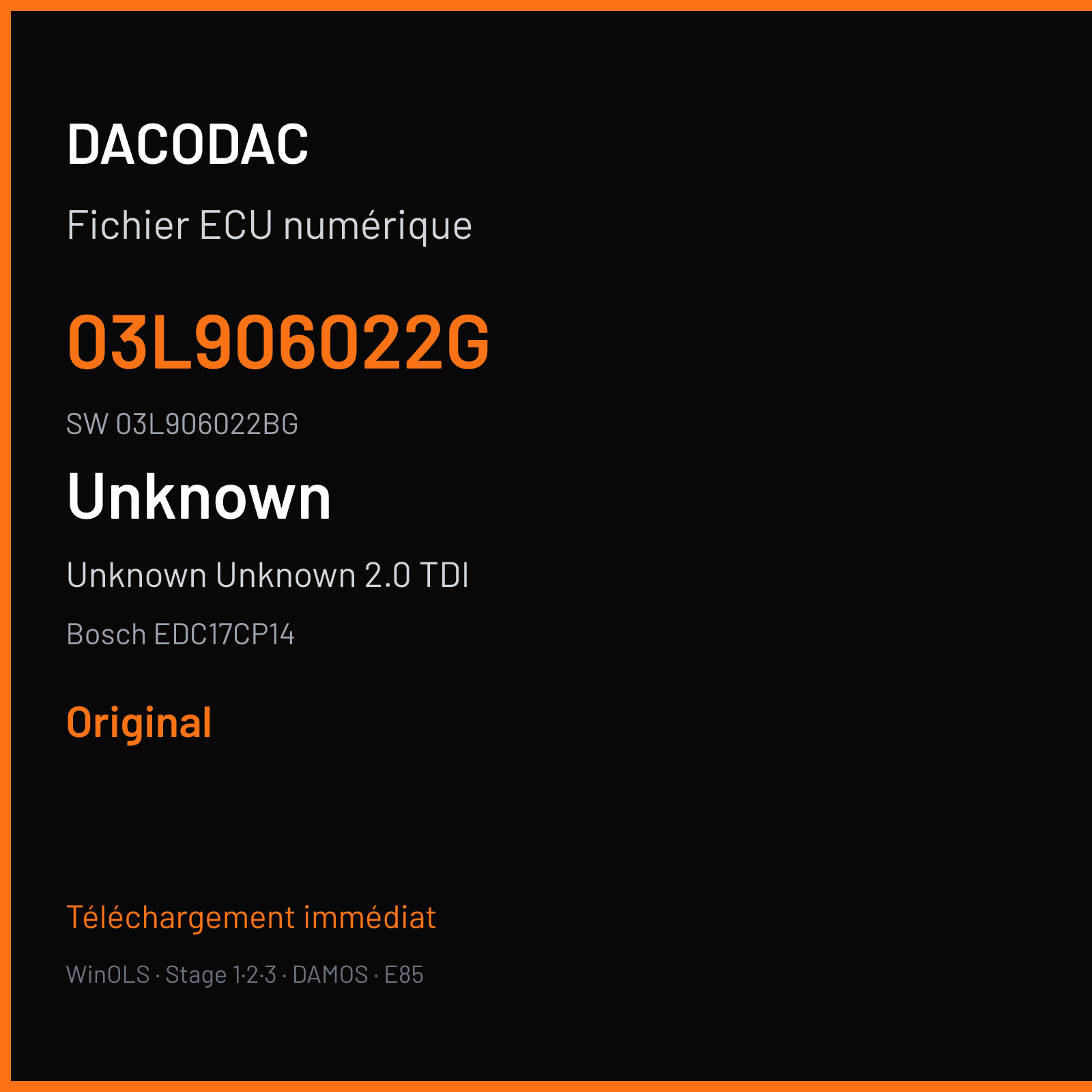 Unknown Unknown 2.0 TDI 136 ch — Bosch EDC17CP14 — 03L906022G · 03L906022BG · 396043 — Original