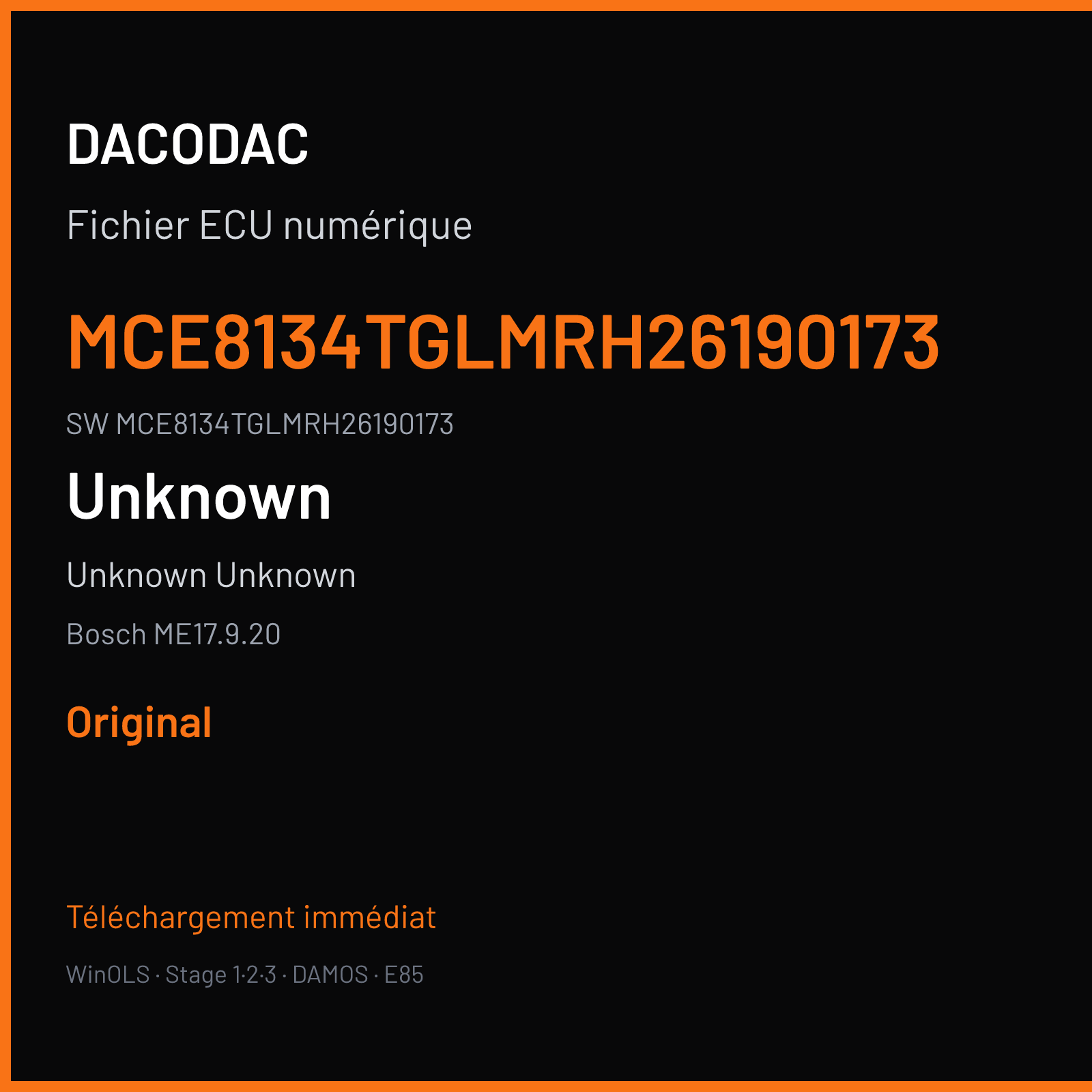 Unknown Unknown 110 ch — Bosch ME17.9.20 — MCE8134TGLMRH26190173 · MCE8134TGLMRH26190173 · 017574 — Original