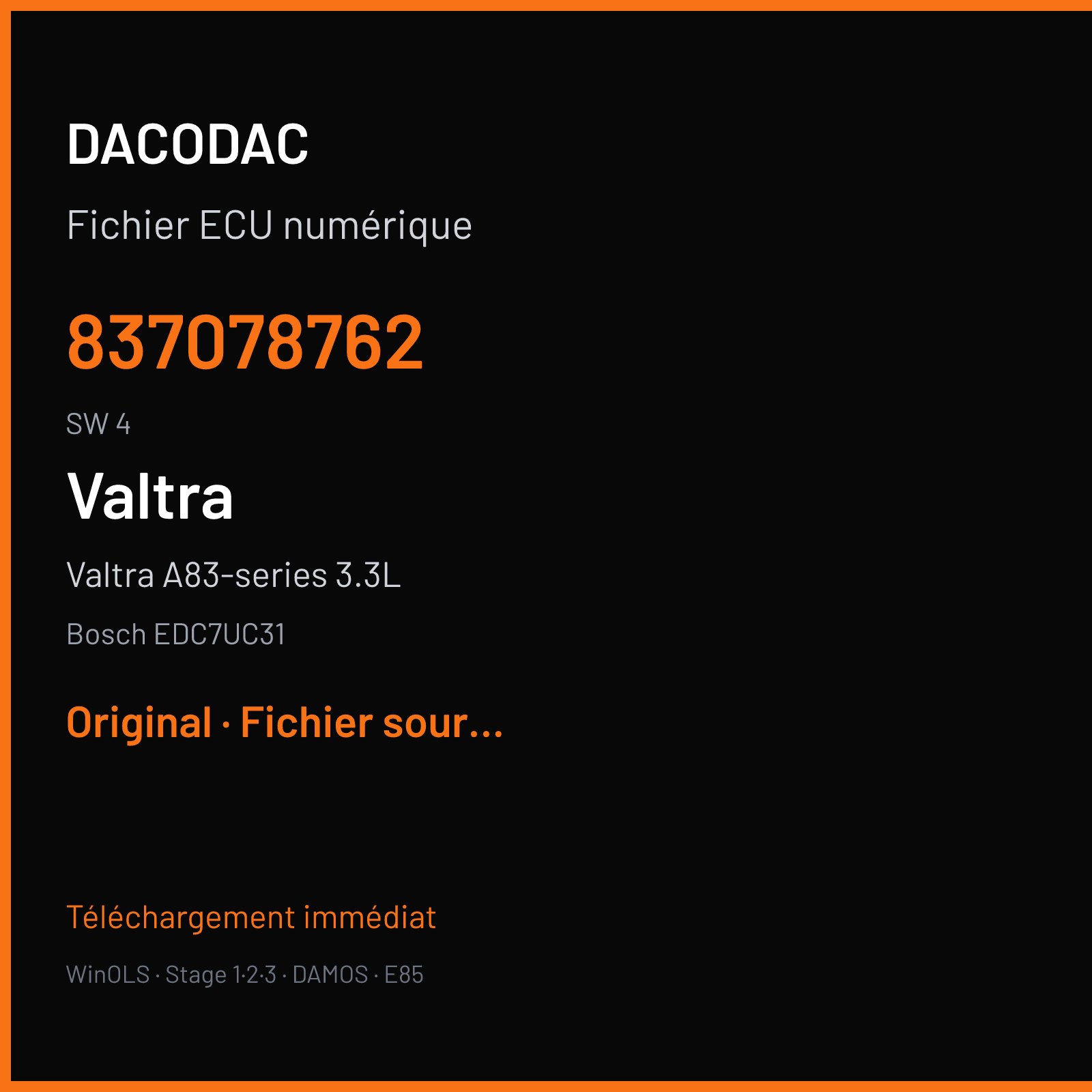 Valtra A83-series 3.3L 87 ch (2014) — Bosch EDC7UC31 — 837078762 · 4 · EEPROM 837083569 4 — Original