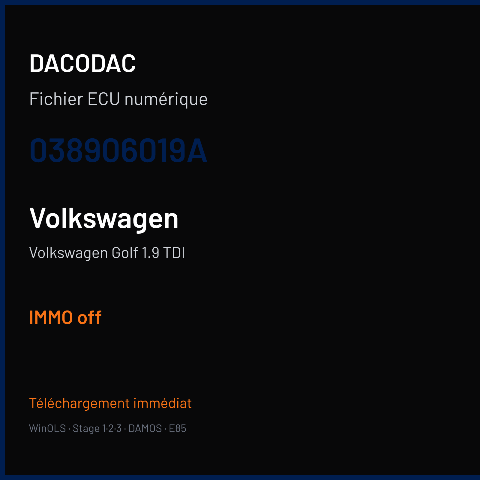 Volkswagen Golf 1.9 TDI — 038906019A — IMMO off