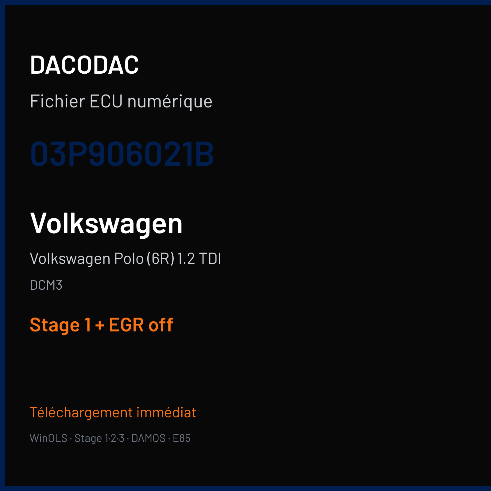 Volkswagen Polo (6R) 1.2 TDI (2012) — DCM3 — 03P906021B — Stage 1 + EGR off