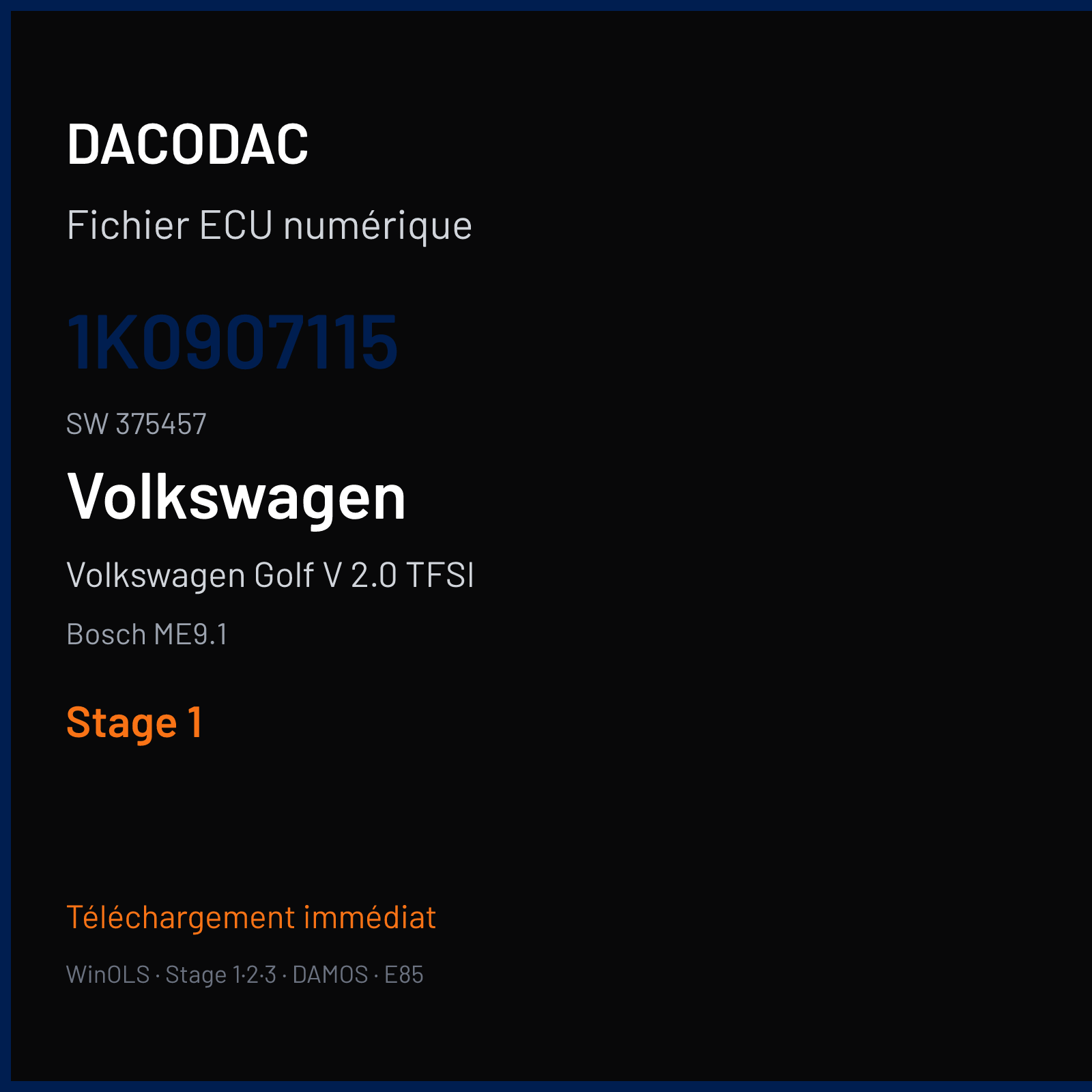 Volkswagen Golf V 2.0 TFSI (2002) — Bosch ME9.1 — 1K0907115 · 375457 — Stage 1