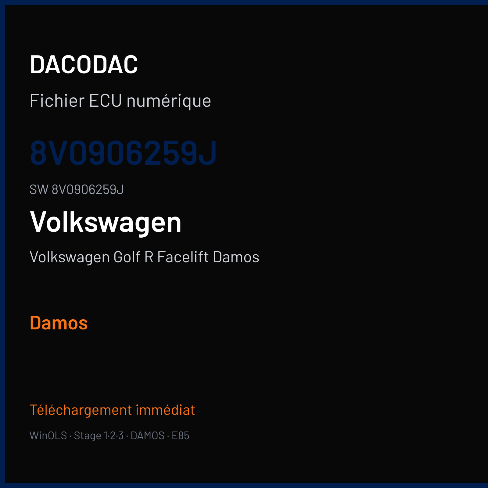 Volkswagen Golf R Facelift Damos — 8V0906259J · 8V0906259J — Damos