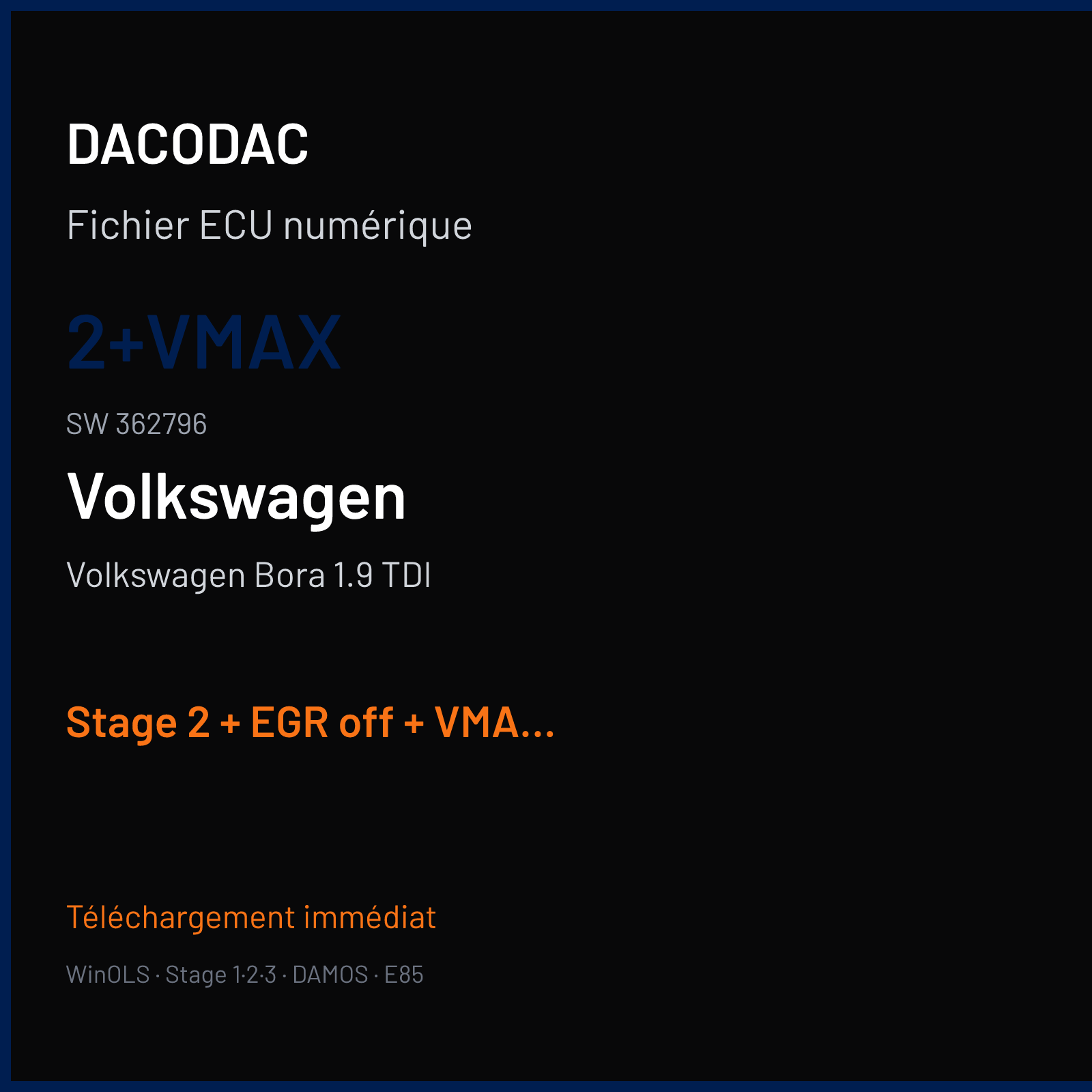 Volkswagen Bora 1.9 TDI (2002) — 2+VMAX · 362796 — Stage 2 + EGR off + VMAX off