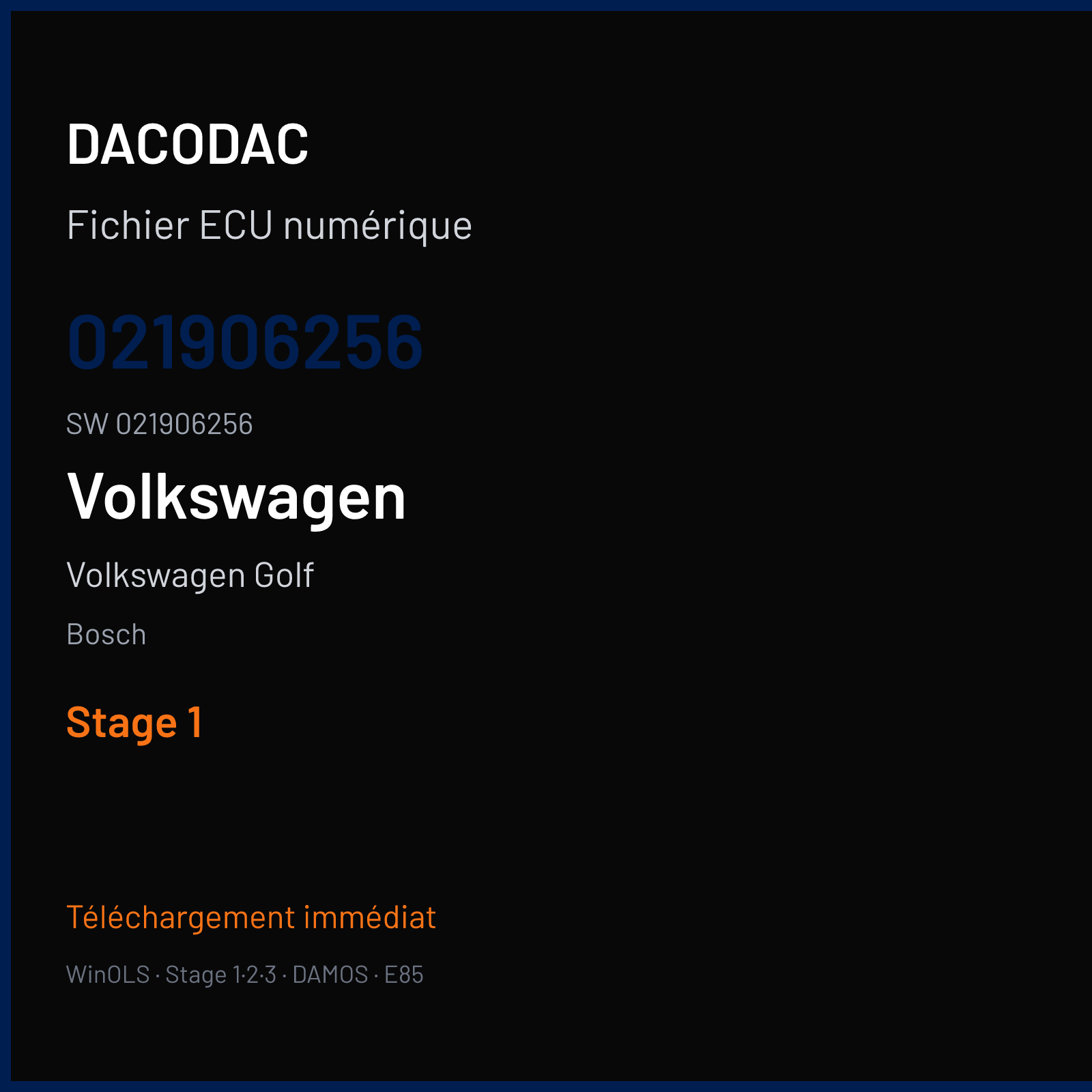 Volkswagen Golf 174 ch — Bosch — 021906256 · 021906256 · 355938 — Stage 1